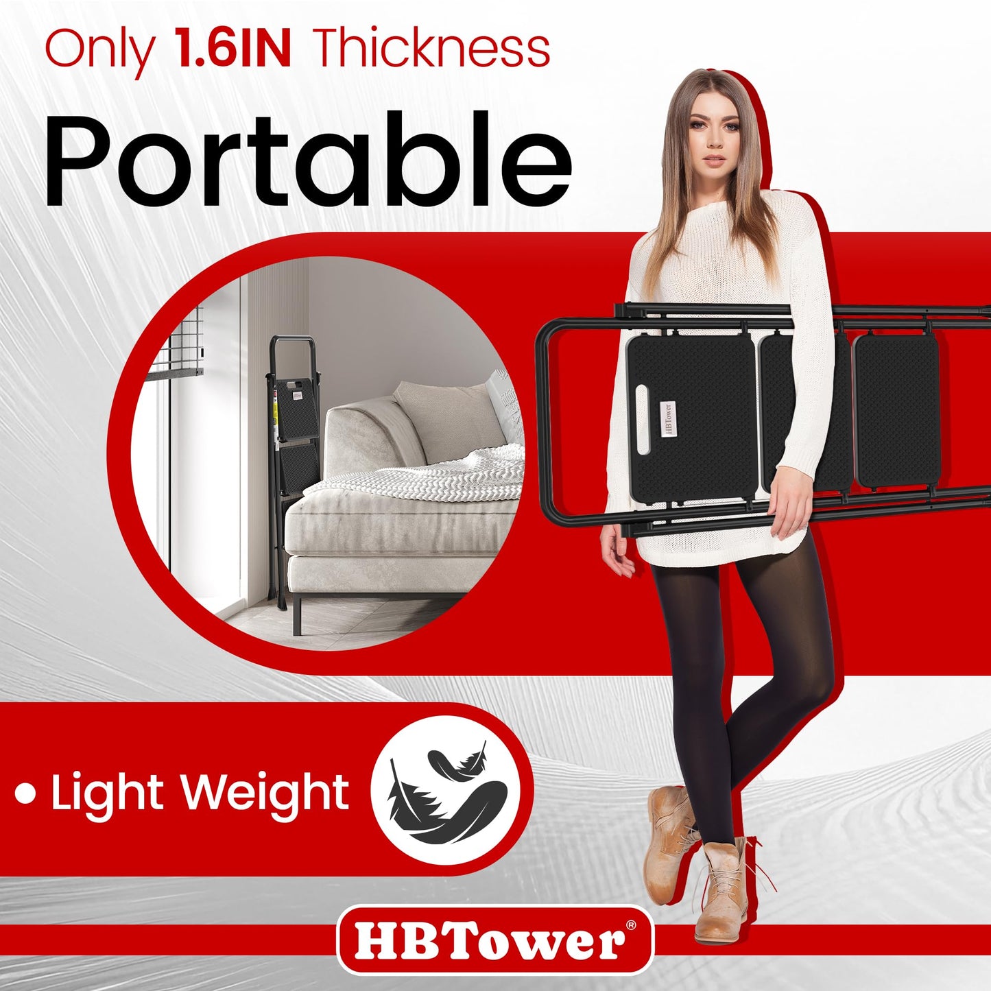 HBTower Folding Step Ladder with Handrail