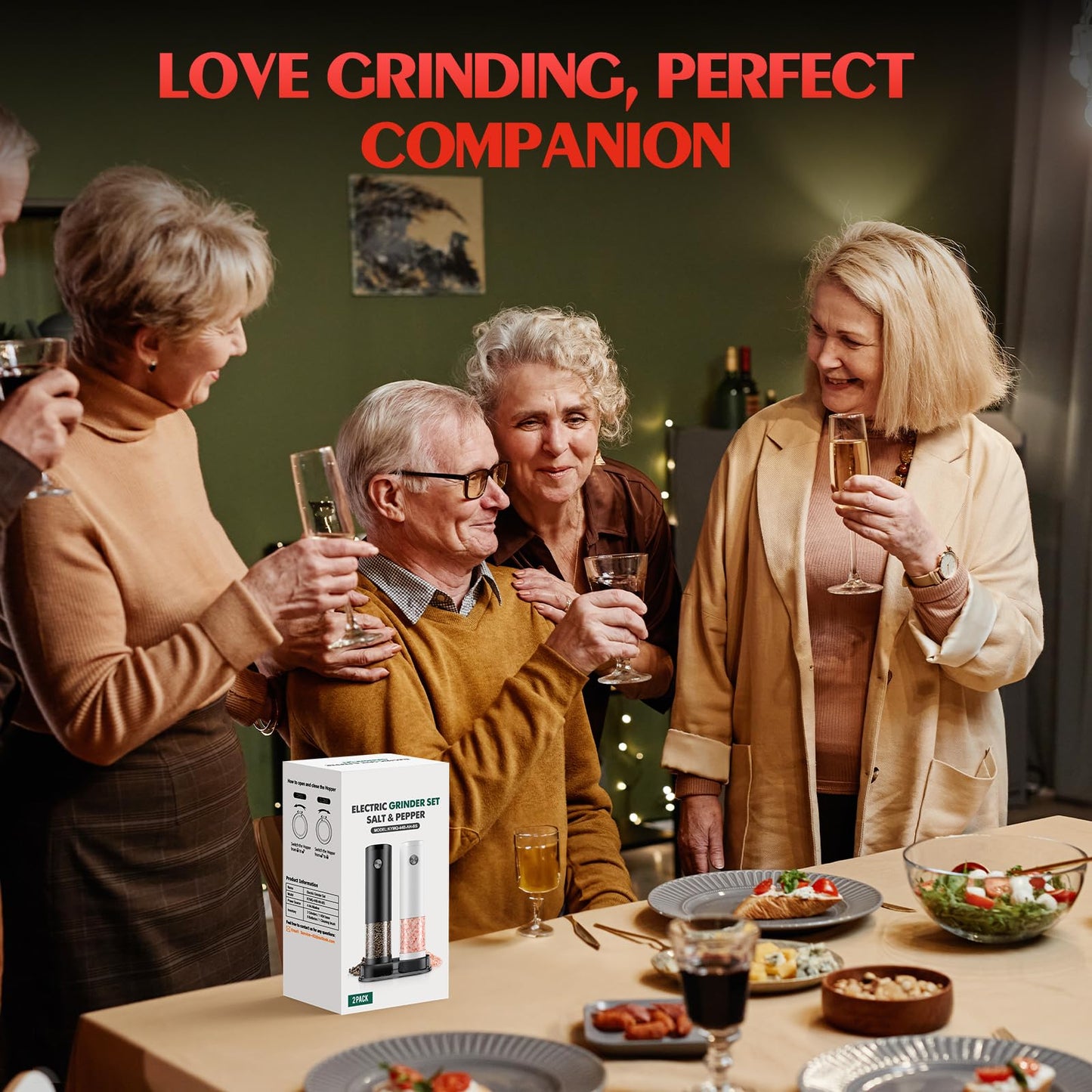 2 Pack Electric Salt and Pepper Grinders Set