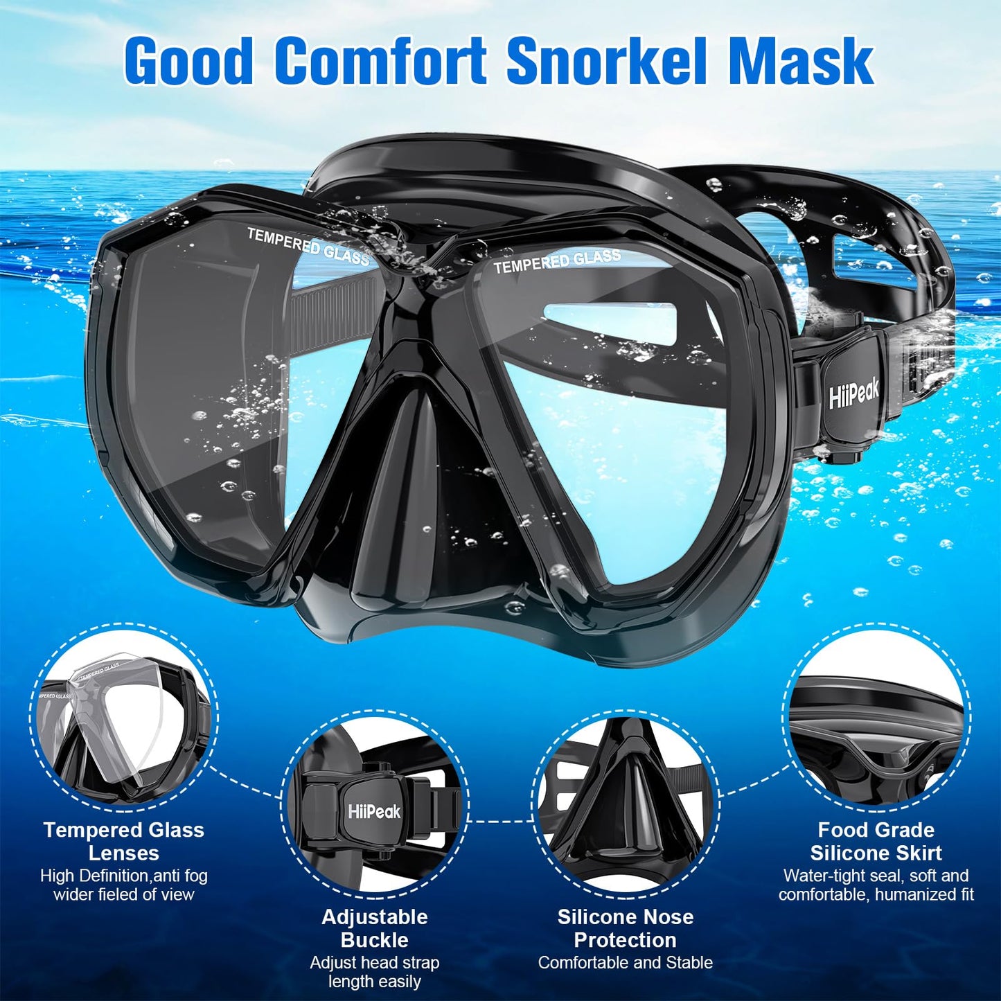 HiiPeak Dry Snorkel Set with Panoramic Mask