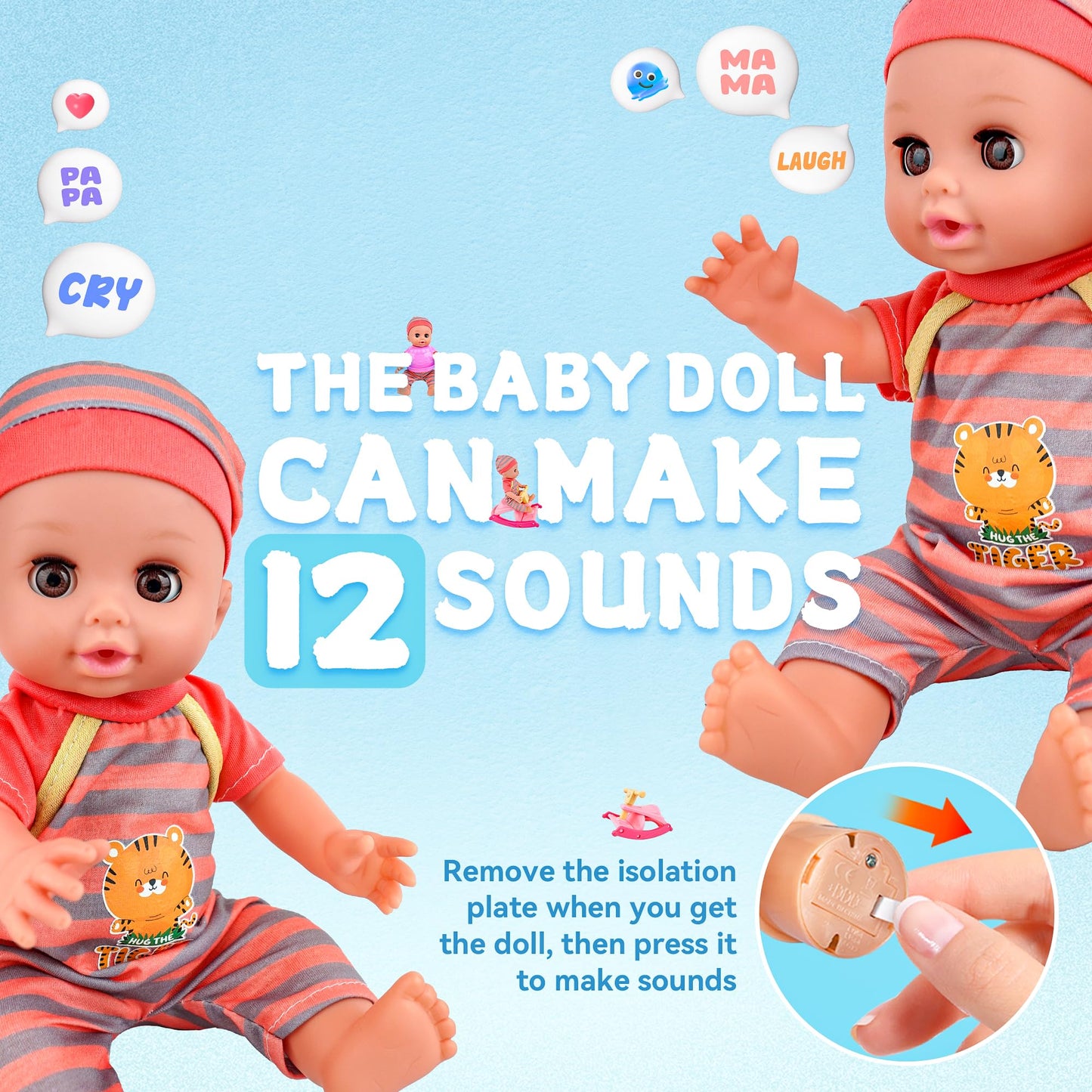 14" Realistic Baby Doll Playset with Accessories