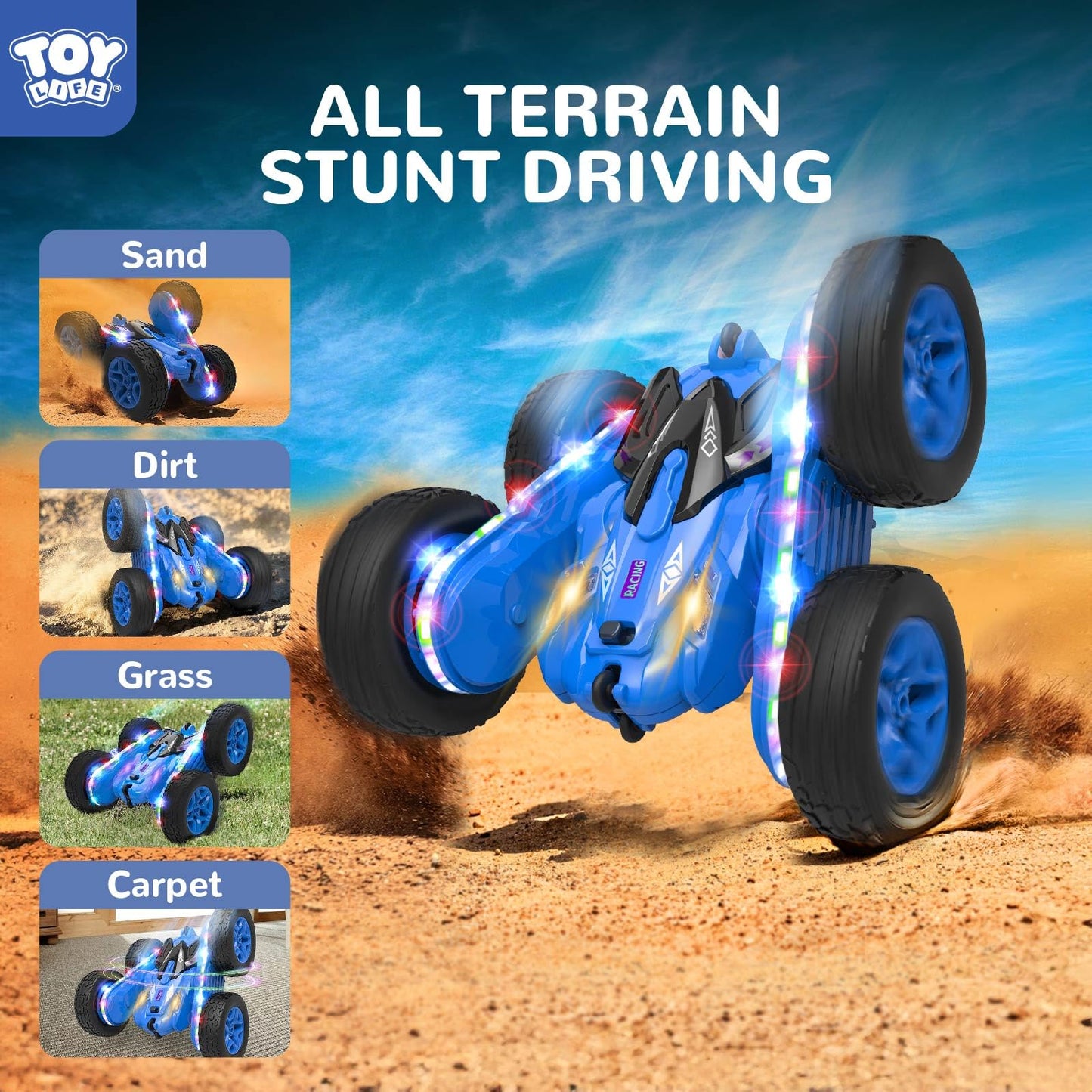 TOY Life Kids Stunt Remote Control Car 2.4G HZ Remote Control Cars RC Stunt Car Remote Control Toys for Boy & Girl RC Stunt Car Double Sided 360° Rotating Cars Birthday for Kids