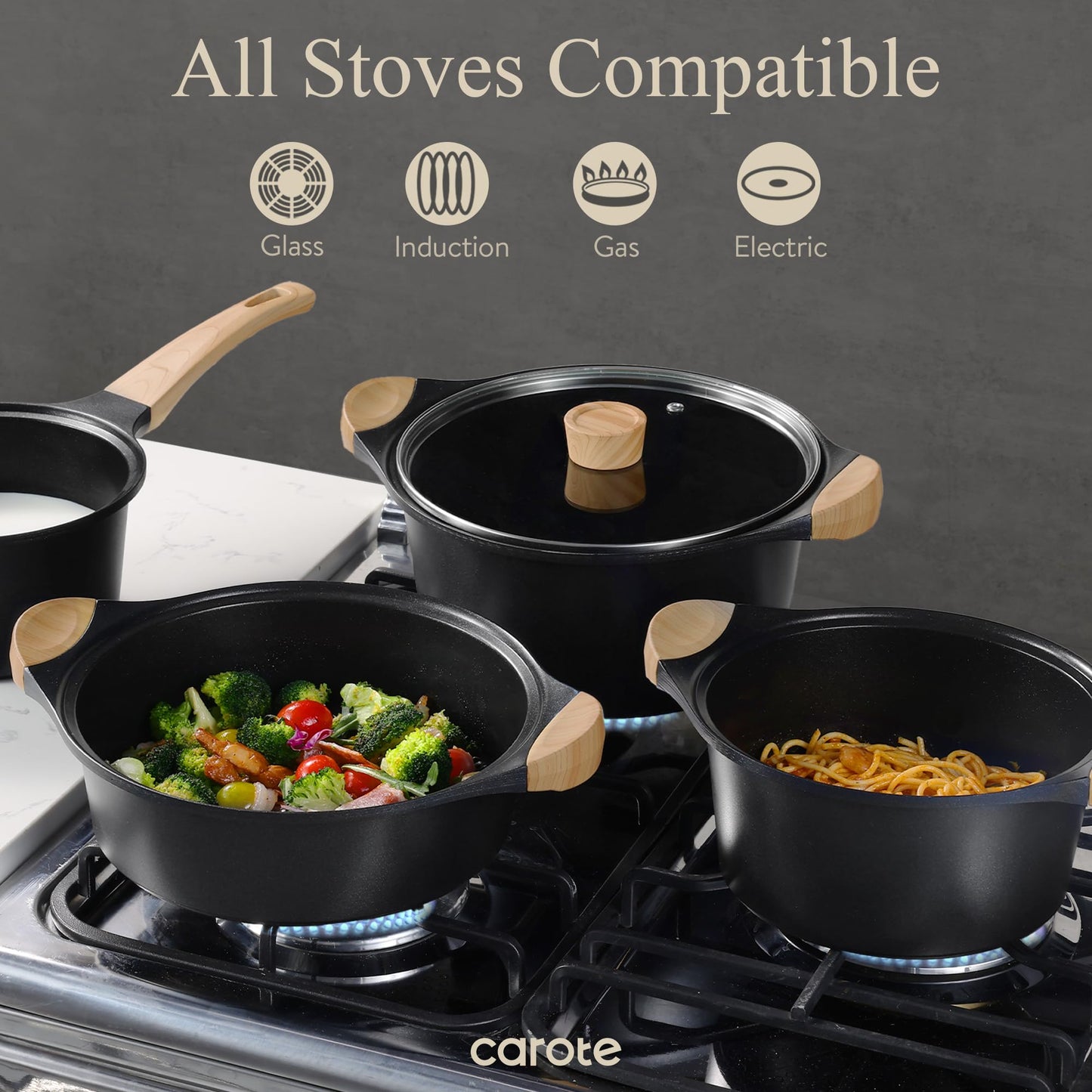 CAROTE 7-Piece Nonstick Cookware Set, Induction Ready