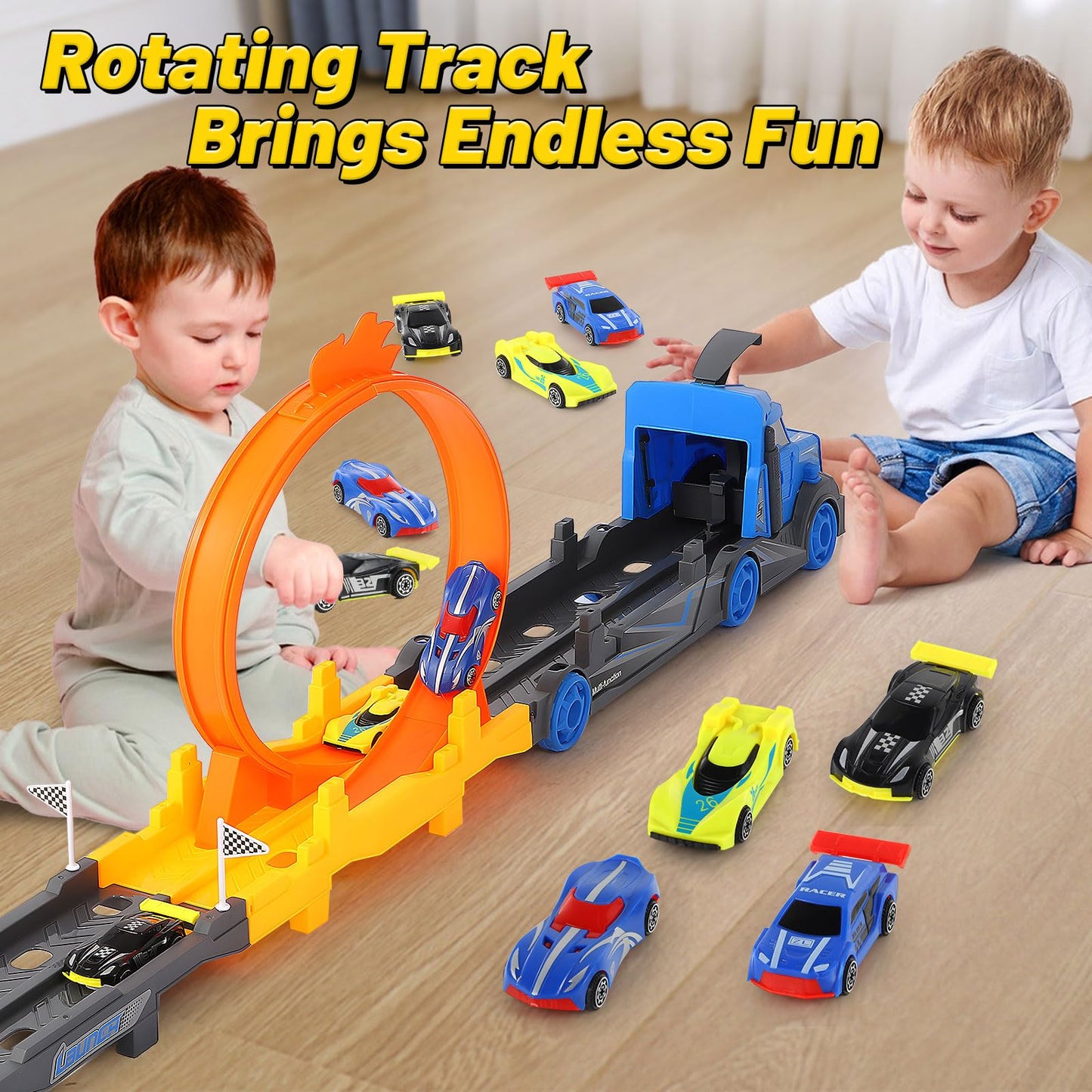 Transport Truck Toy with Race Car Track