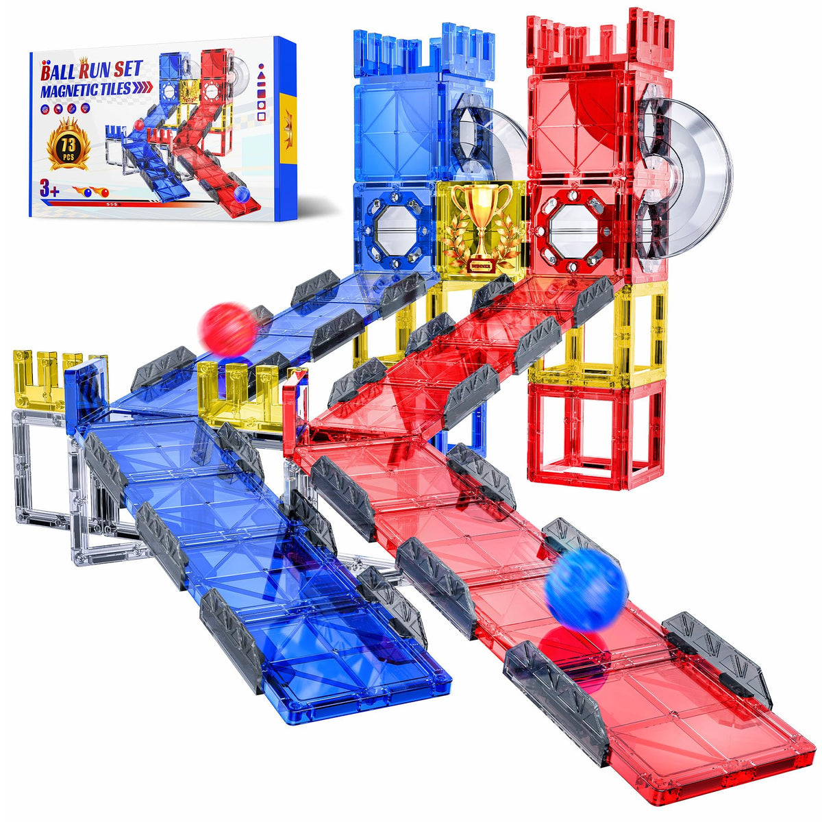 73 Piece Magnetic Tiles STEM Marble Run Set