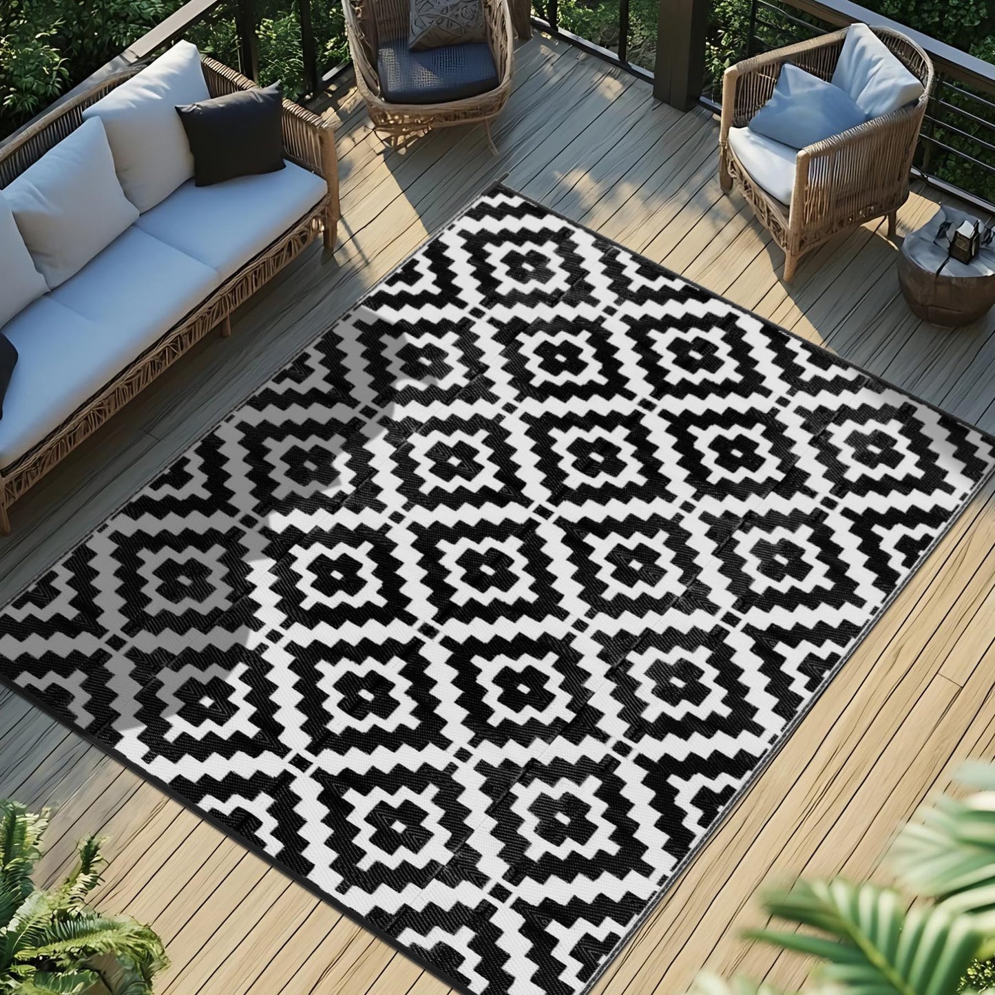 Favoyard Waterproof Outdoor Rug 5x8 ft Reversible