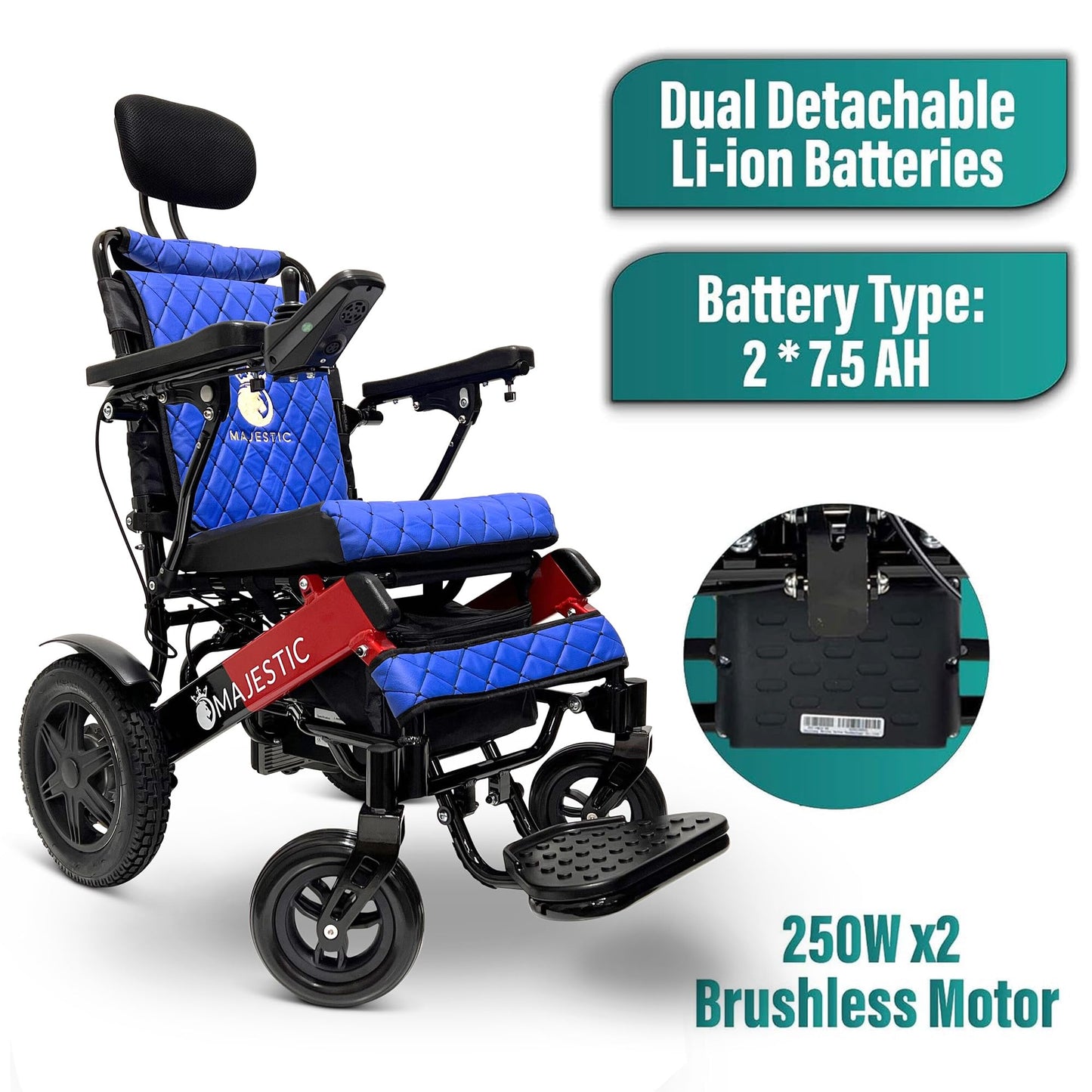MALISA Electric Wheelchair, 19 Miles Long Range Power Wheelchair for Adults, Auto Reclining Backrest, Dual Battery Foldable Motorized Wheel Chair, Lightweight All Terrain Wheelchairs