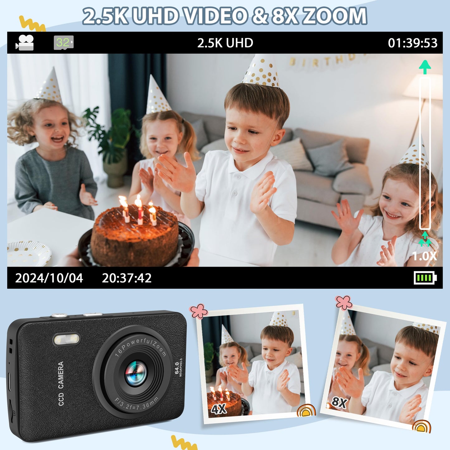Kids Digital Camera with MP3 Player and 32GB SD