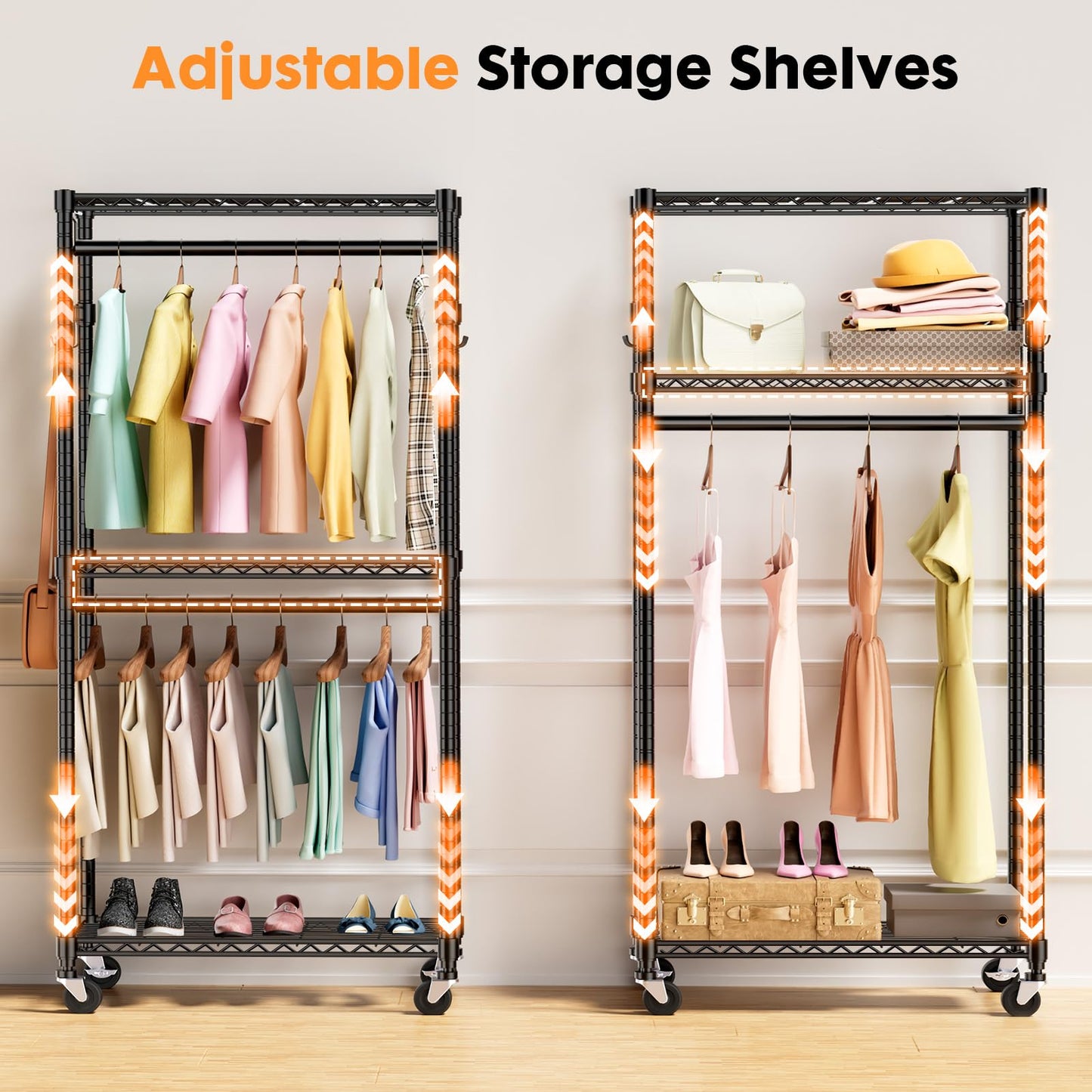 Heavy Duty Adjustable Clothes Rack with Wheels