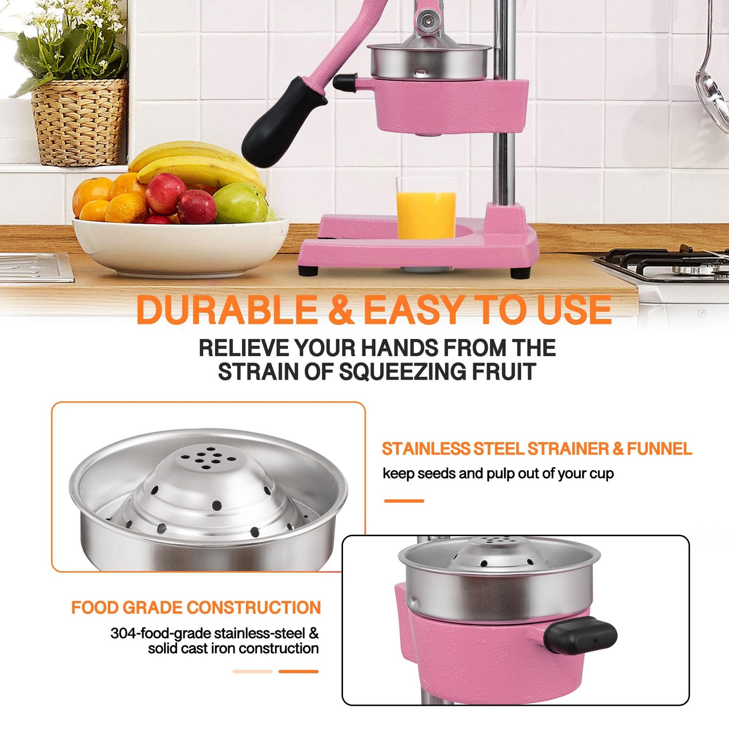 Heavy Duty Citrus Juicer Squeezer with Steel Cup