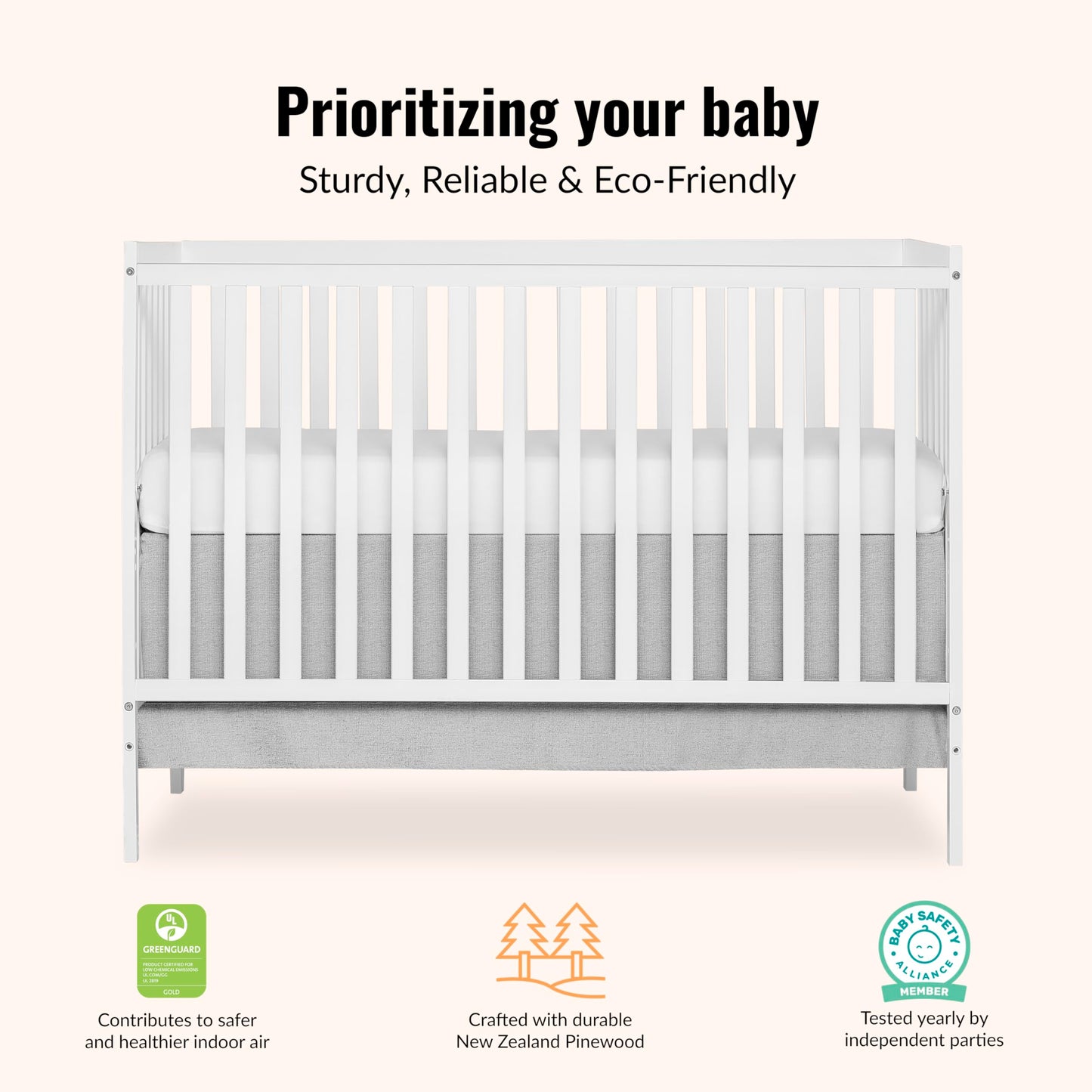 Dream On Me Synergy 5-In-1 Convertible Crib In White