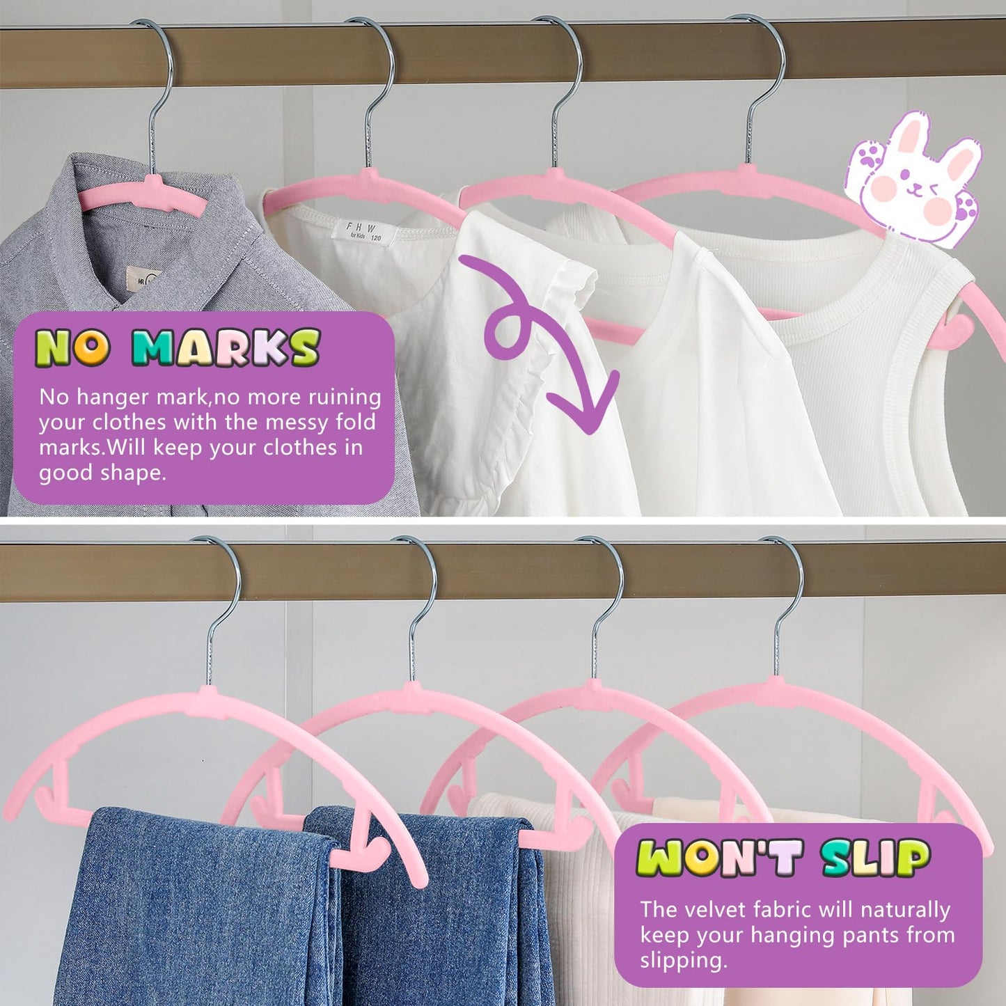 MIZGI Velvet Baby Hangers 50-Pack Non-Slip