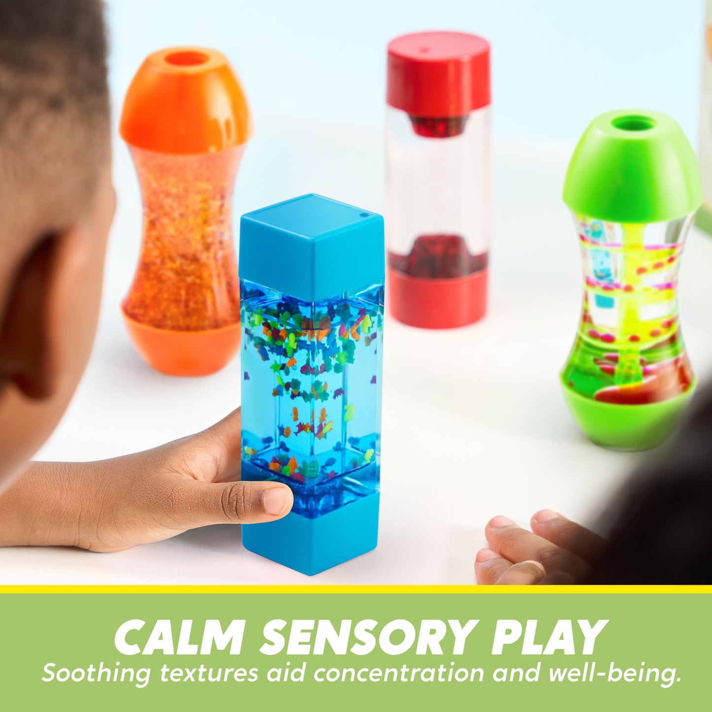 JOYIN 4-Pack Fidget Tubes for Kids, Sensory Tubes, Stress Relief Toy, Speech Therapy Materials, Calming Toys for Children with autism, Calm Down Corner Supplies