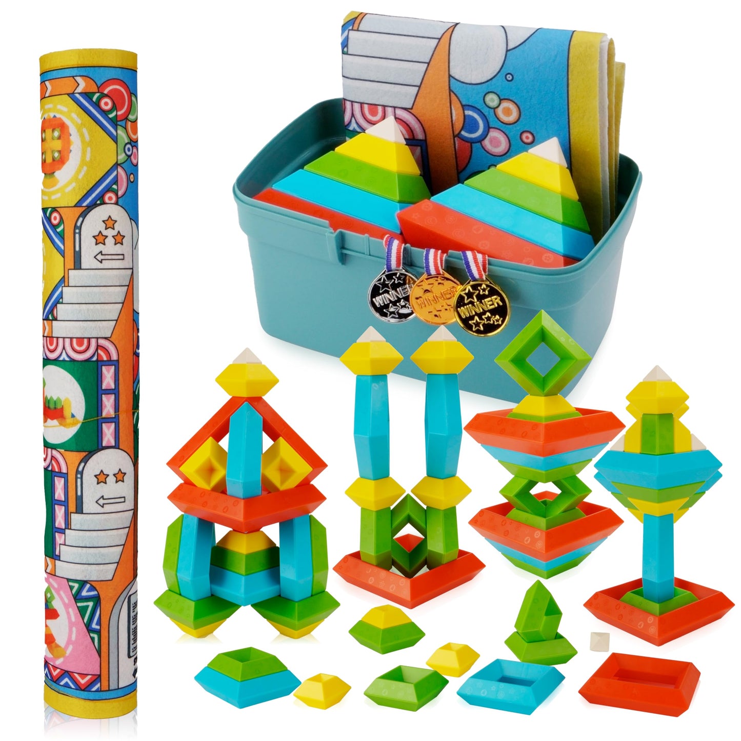 Ganowo Montessori Toys for 2 3 4 5 Year Old, 30 Pcs Pyramid Stacking Building Blocks Sensory Toys Learning Toys Preschool Gifts for Kids Age 2-4 3-5