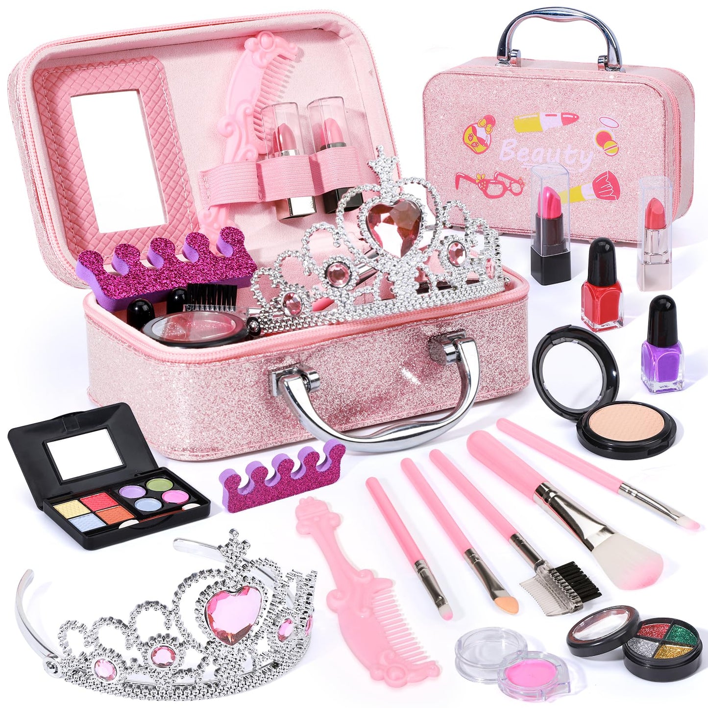 Ci Vetch Kids Makeup Kit for Girl, Pretend Makeup for Toddlers Kids, Washable Non Toxic Make Up with Cosmetic Bag for Girls, Pretend Play Toy Makeup Set Gift for Little Girls Age 3 4 5 6 7 8 Years Old