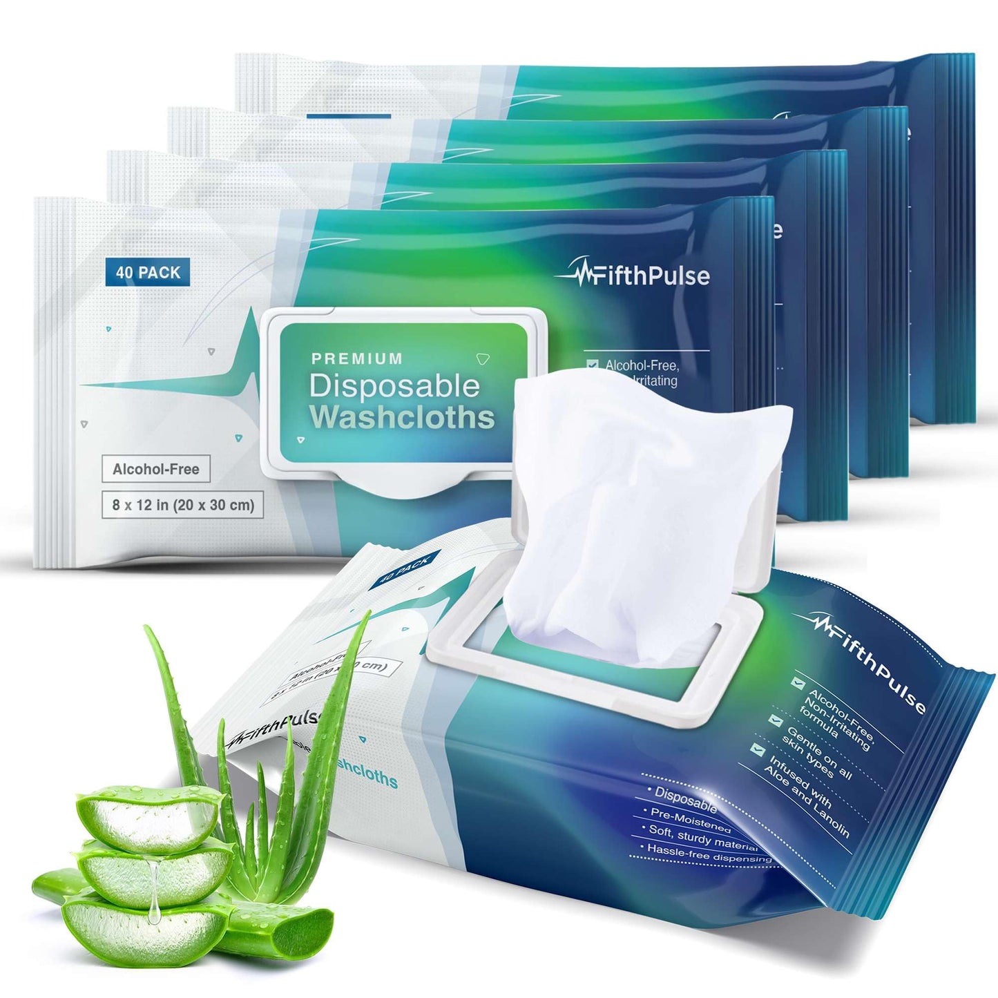 Disposable Body Wipes For Adults (5 x 40 Packs) - Premoistened Body Wipes For Adult Bathing Infused With Aloe and Lanolin - Alcohol-Free Adult Wipes For The Elderly Extra Large - 8" x 12" Washcloths