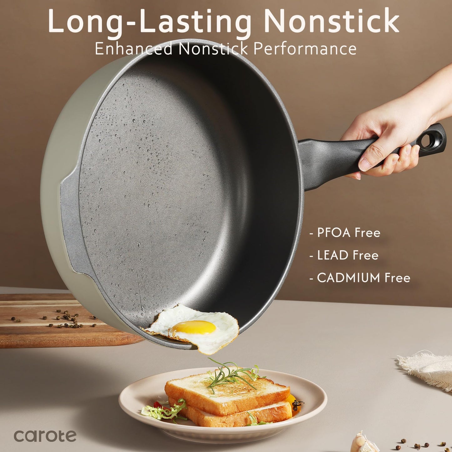 CAROTE 12 Inch Non-Stick Frying Pan with Lid