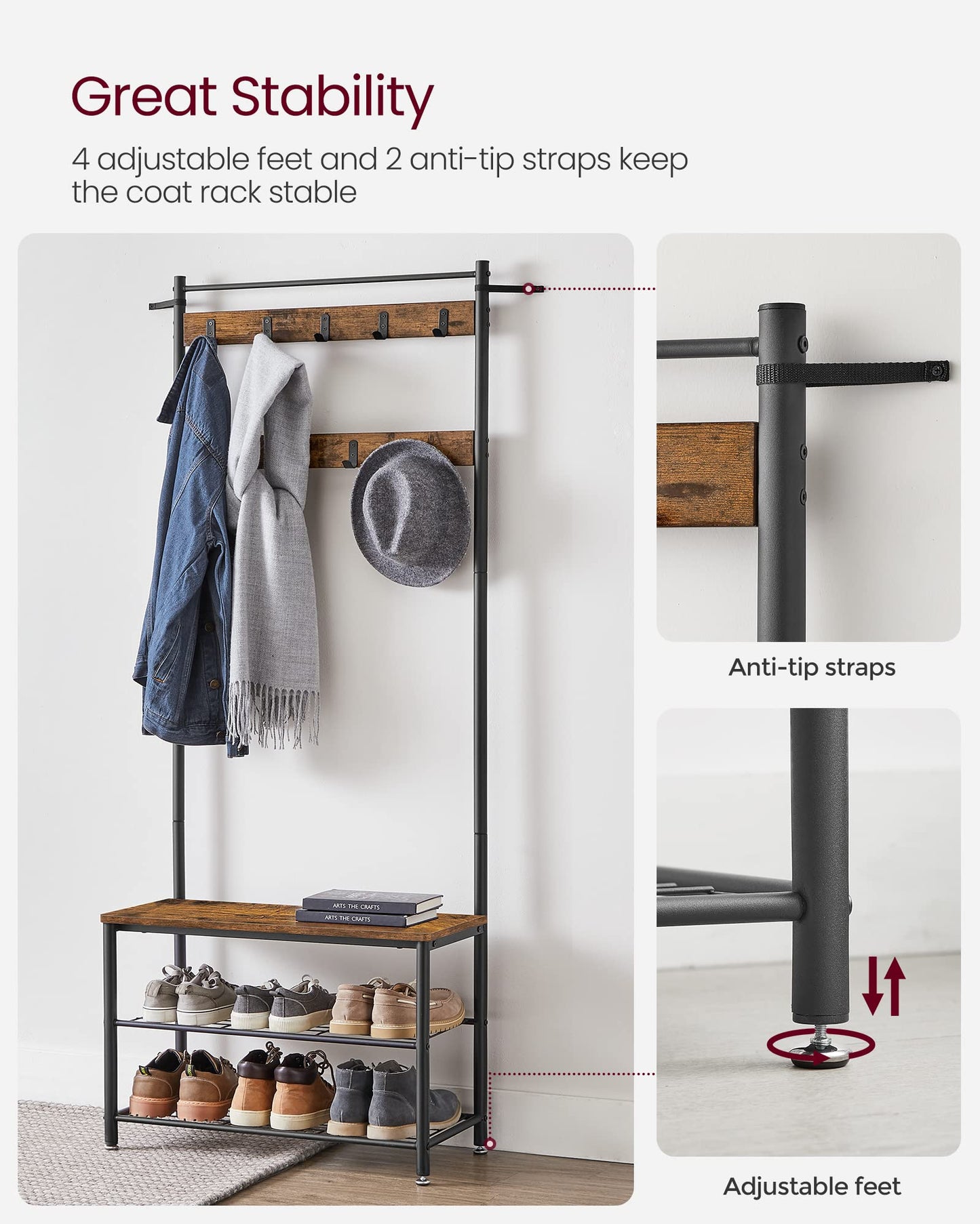 VASAGLE 3-in-1 Coat Rack with Shoe Storage