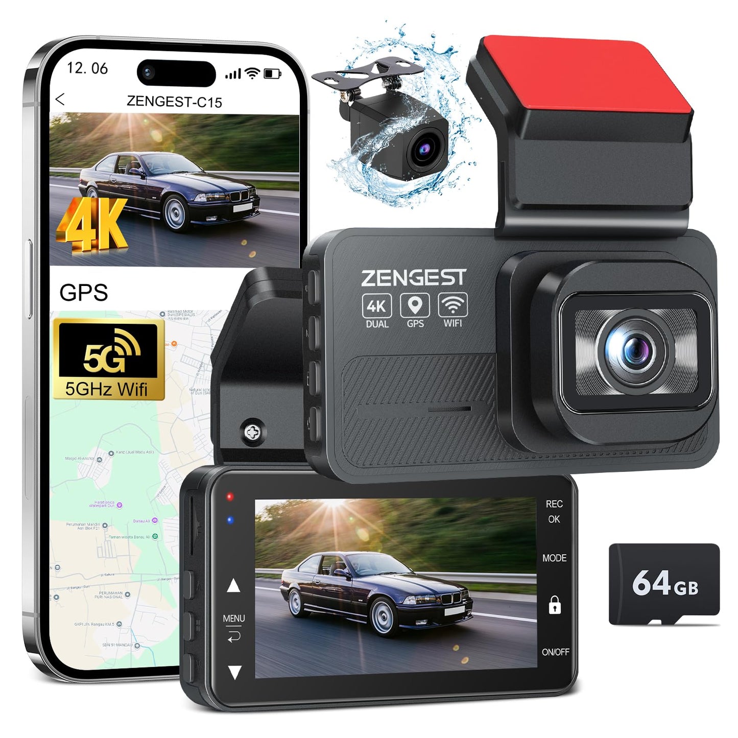 4K Dash Cam Front and Rear with Night Vision