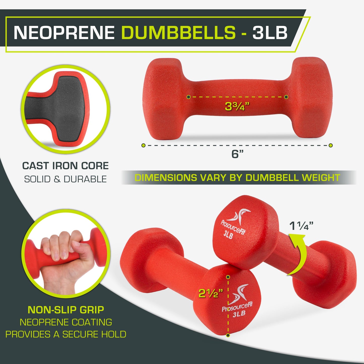 3 lb ProsourceFit Neoprene Dumbbells for Grip