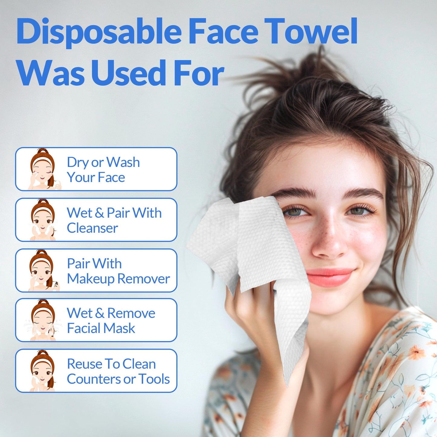 Disposable-Face Towel Biodegradable Dry-Wipes Towelette - 7.88in×9.48in MEIBUDAN Lint-Free Daily Facial Tissues, Ultra Soft Thick Face Clean Makeup Remover Cloths for Sensitive Skin, 80 Count, 1 Pack