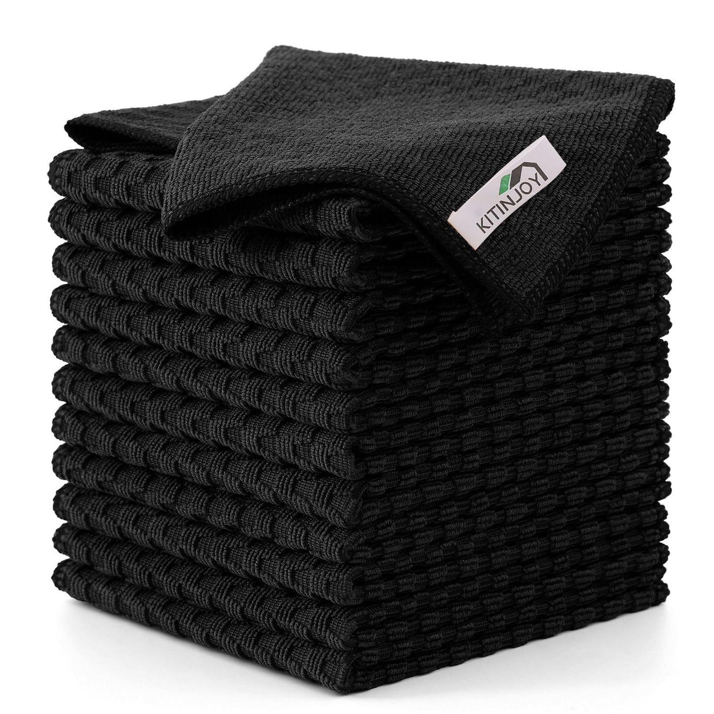 Kitinjoy Microfiber Cleaning Cloth, 12 Pack Soft and No Lint Microfiber Towels Cleaning Supplies, Absorbent Fast Drying Cleaning Rags for Housekeeping, Kitchen, Window, 12 x12 Inches, Black