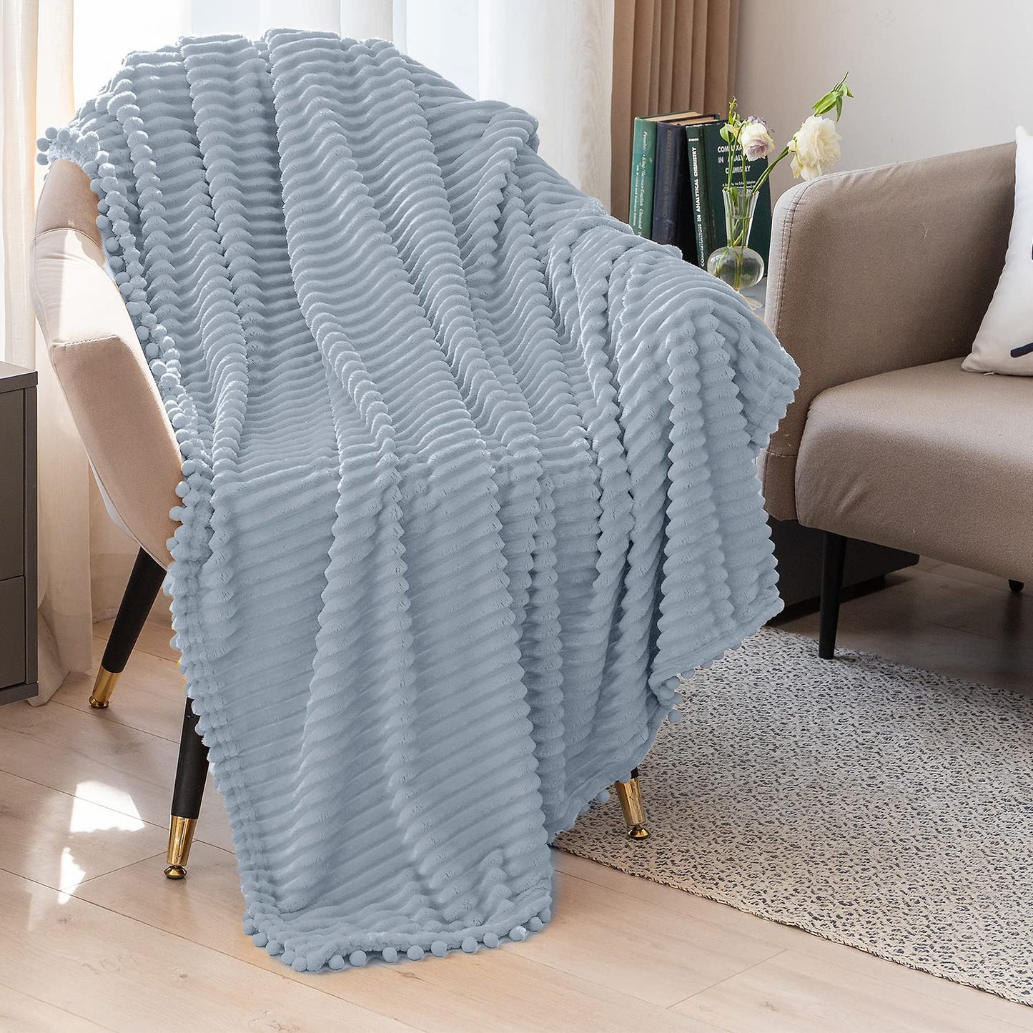 DISSA Plush Fleece Blanket Queen Size Grey