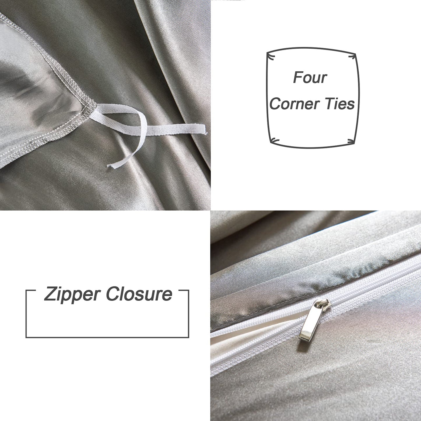 HOdo Home Satin Duvet Cover Twin Size, 3 Piece Silk Like Comforter Cover, Ultra Soft and Breathable Bedding Set with Zipper Closure & Corner Ties