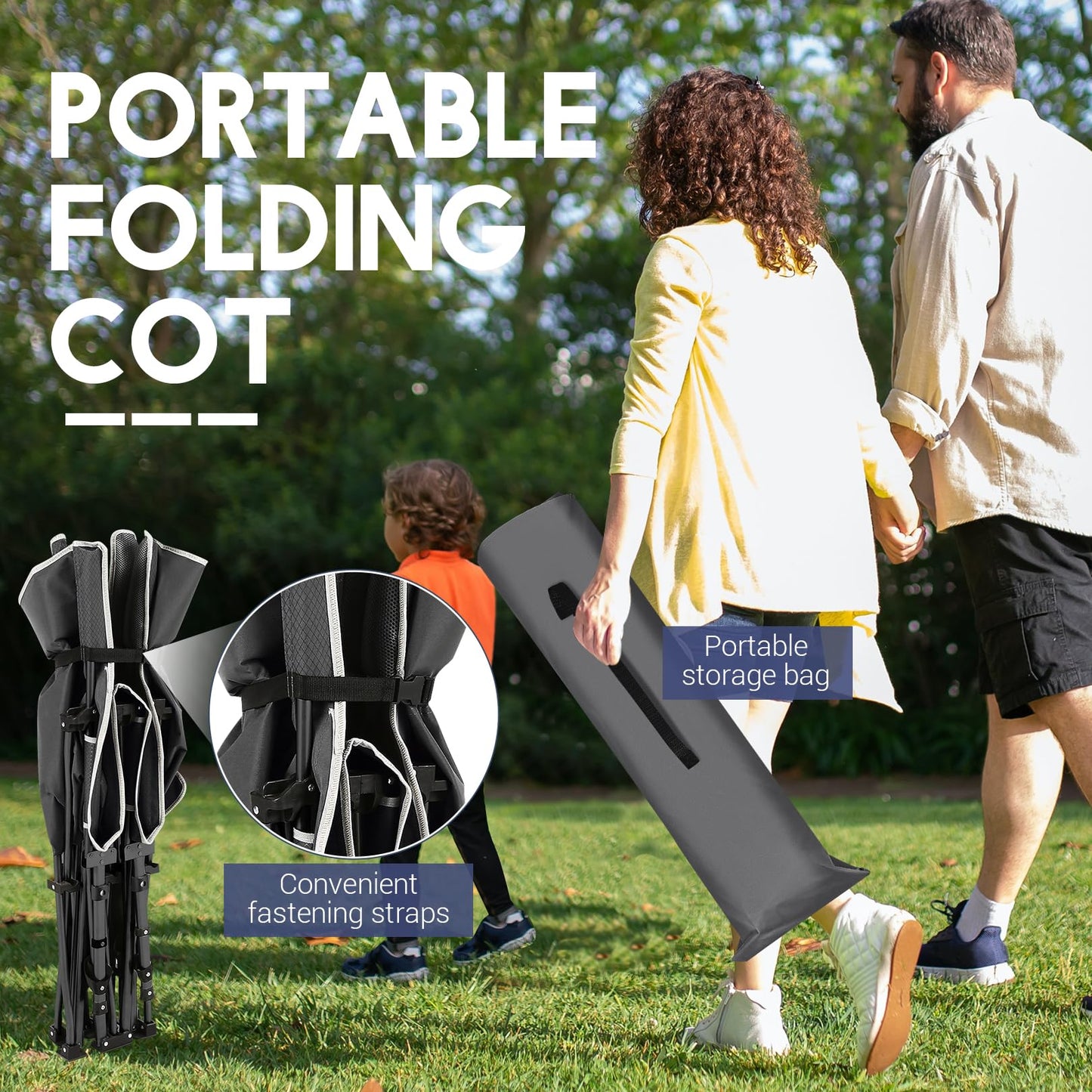 Nictemaw Folding Camping Cot for Adults, Max Load 900 LBS Heavy Duty Sleeping Cots with Carry Bag and Velvet Cot Pad for Camp, Home, Office, Outdoor, Black (Newest)