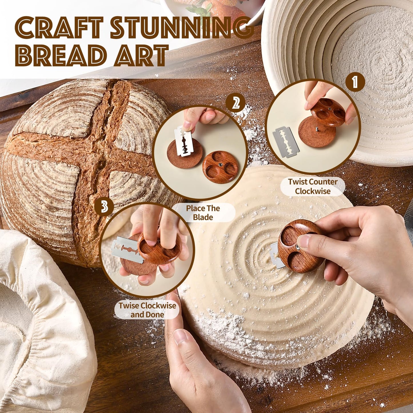 HAOCHUYI 9-Inch Round Bread Proofing Basket, Complete Sourdough Starter Kit, Essential Bread Making Tools, Perfect for Sourdough Baking, HAOCHUYI Gift Set