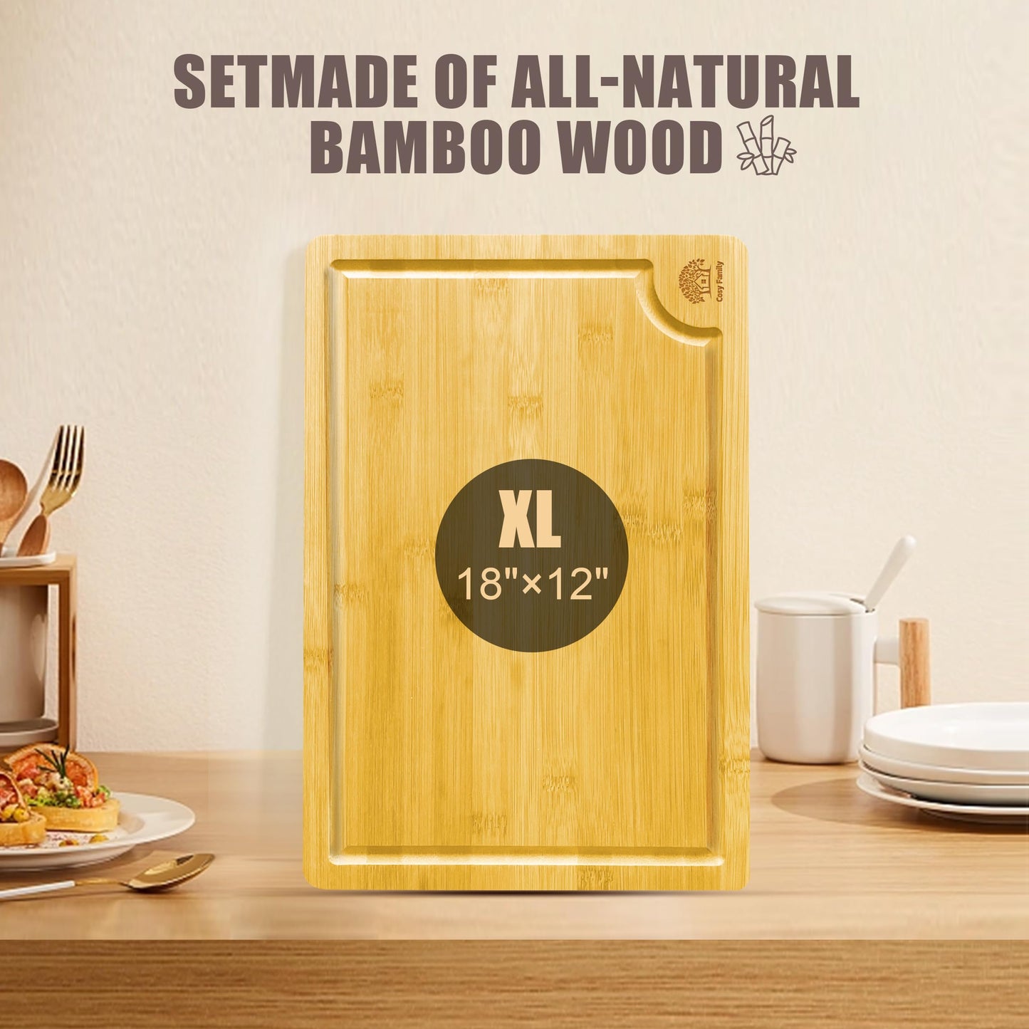 XL Bamboo Cutting Board Set with Juice Groove