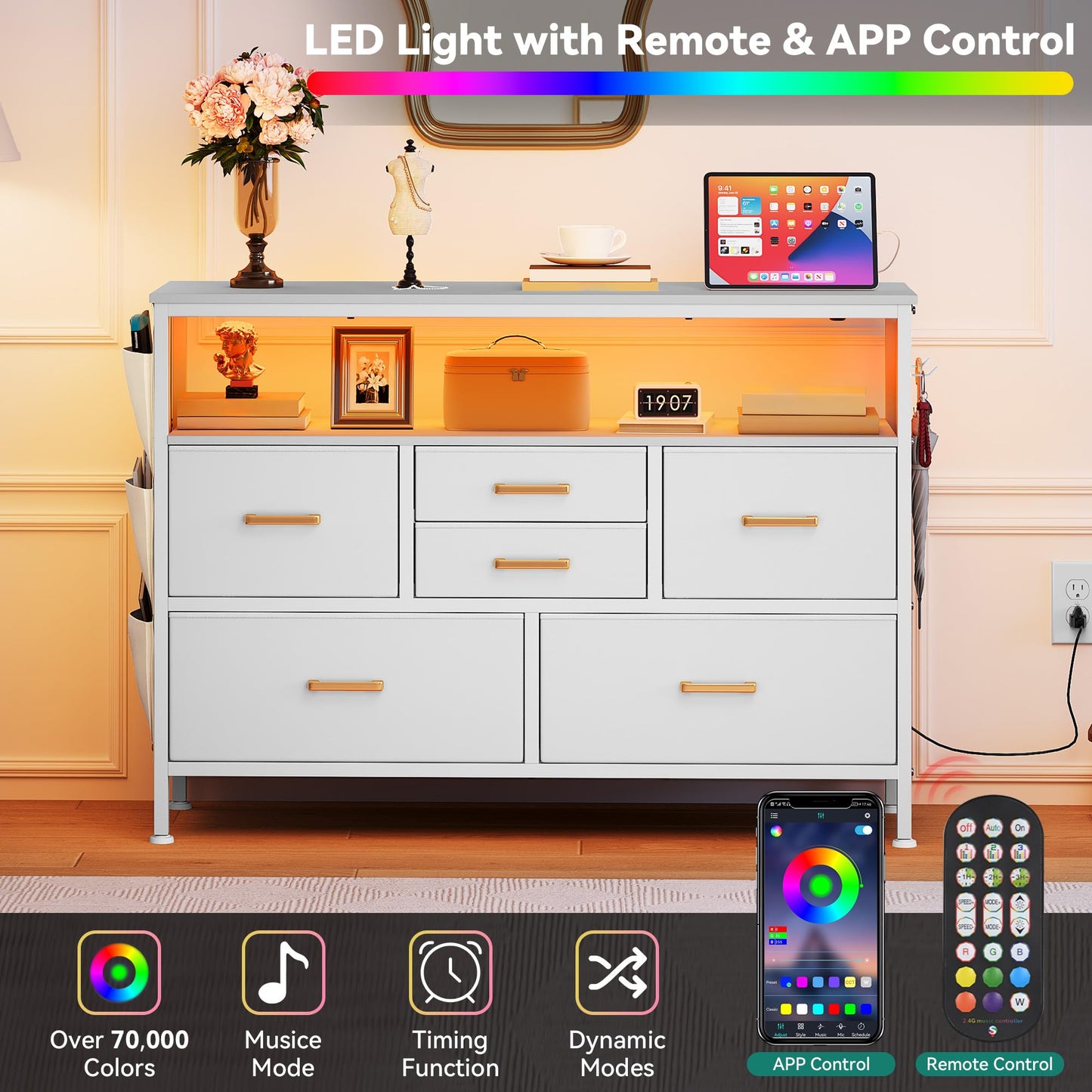 6-Drawer Dresser with LED Light & Outlet