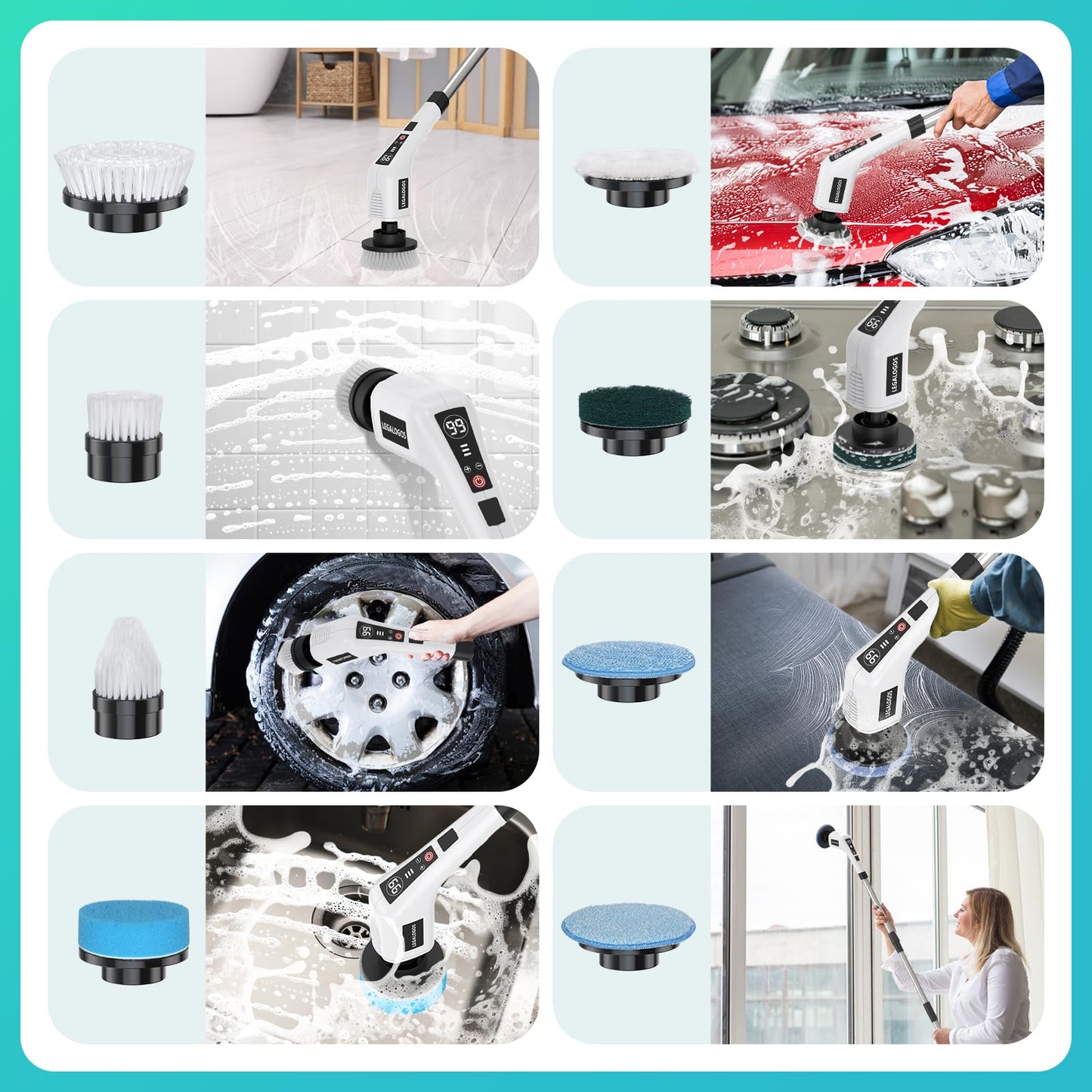 Electric Spin Scrubber with 8 Replaceable Brush Heads