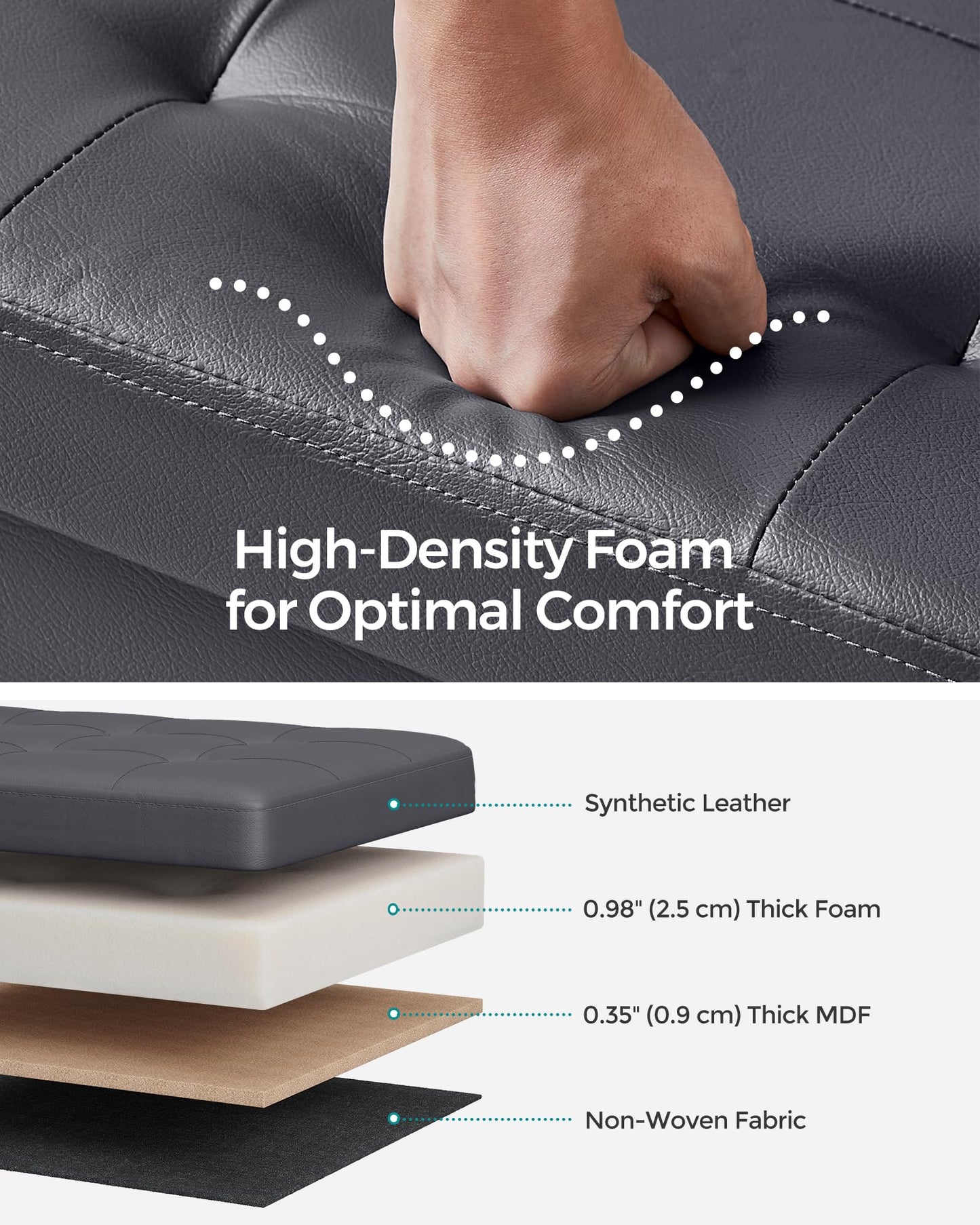 SONGMICS Dark Gray Storage Ottoman Bench, 30 Inches