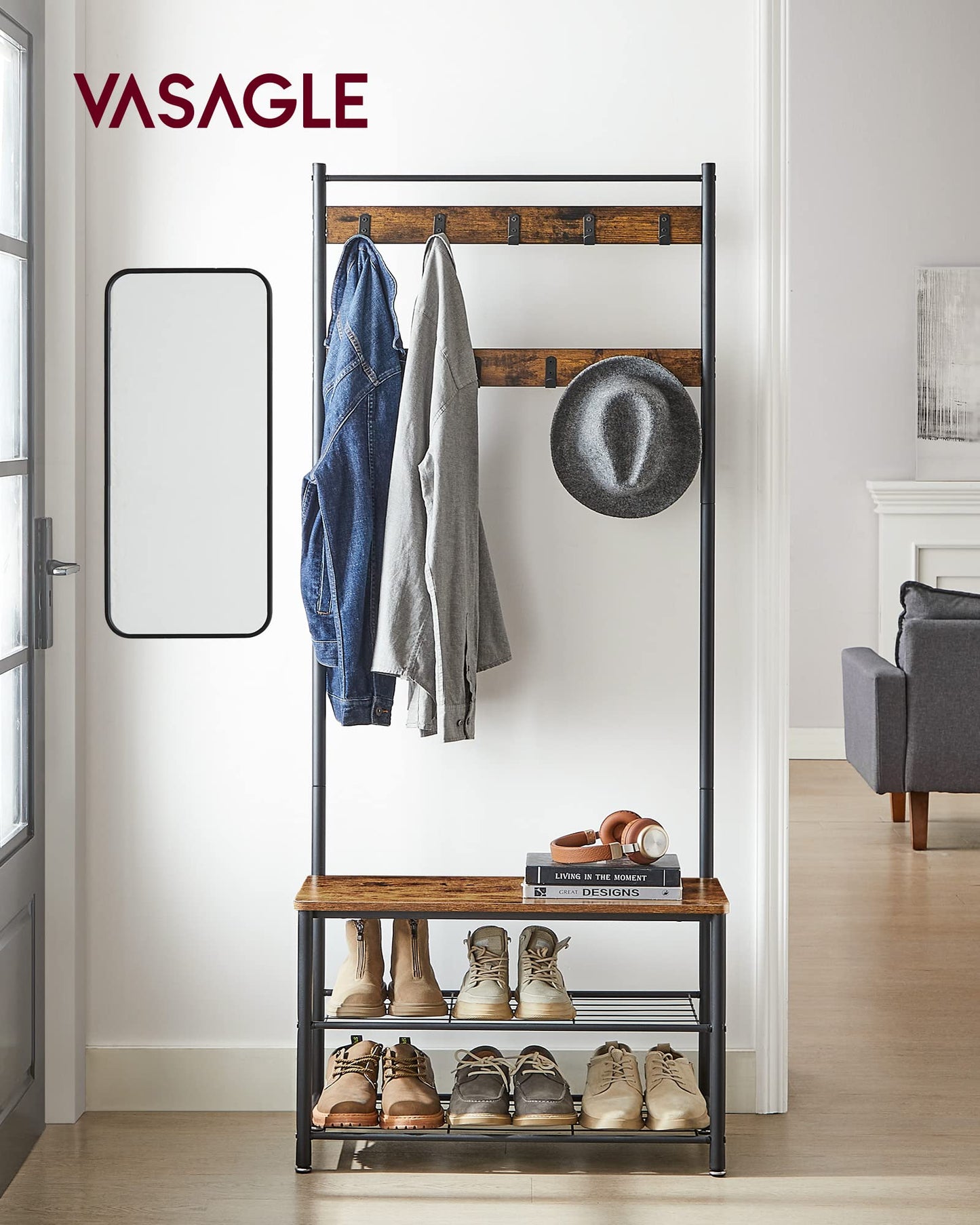 VASAGLE 3-in-1 Coat Rack with Shoe Storage