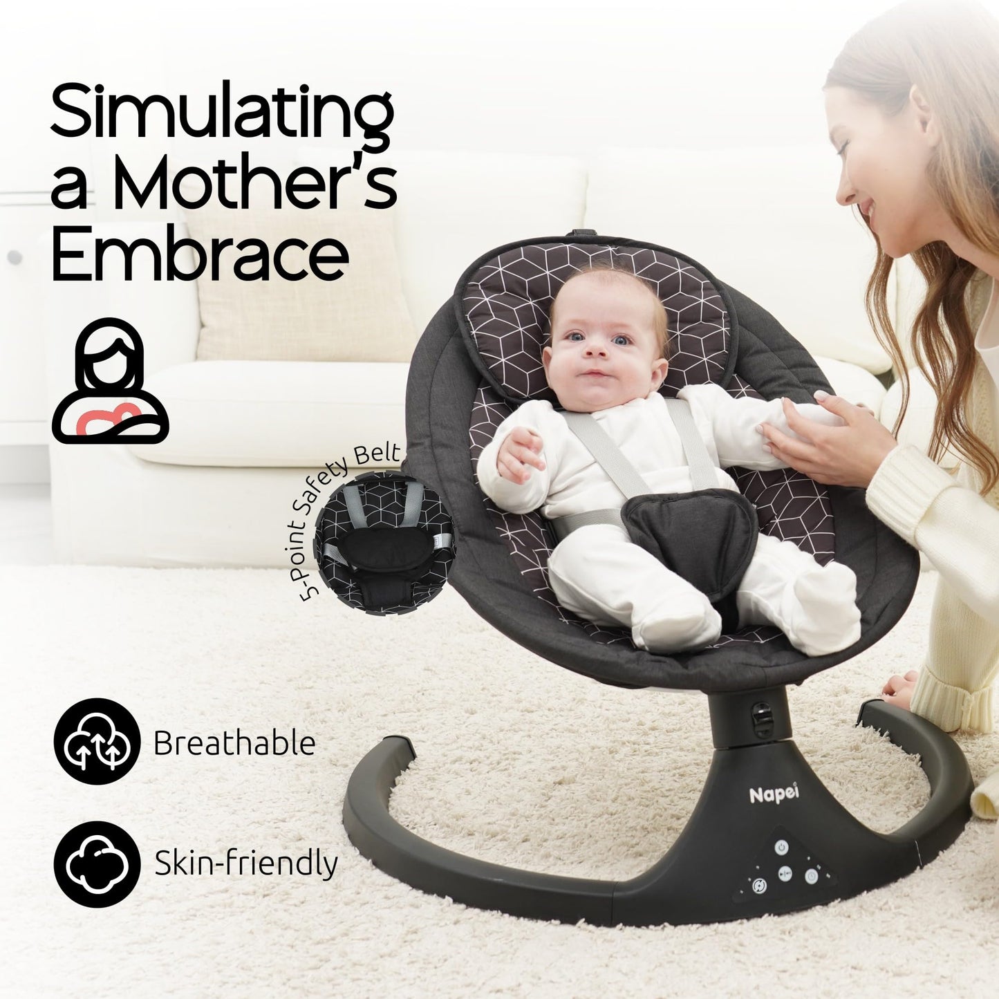 Electric Baby Swing with Remote & Bluetooth