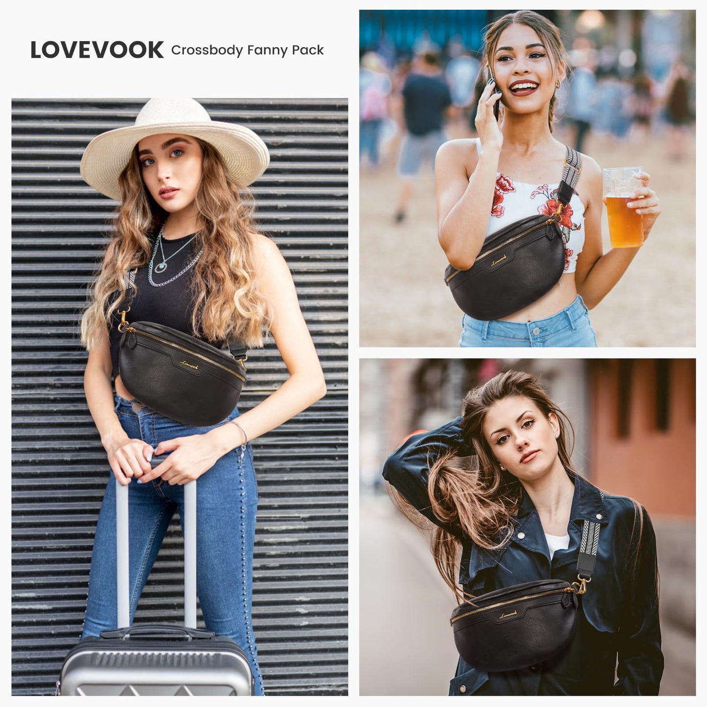 LOVEVOOK Vegan Leather Fanny Pack with Boho Strap