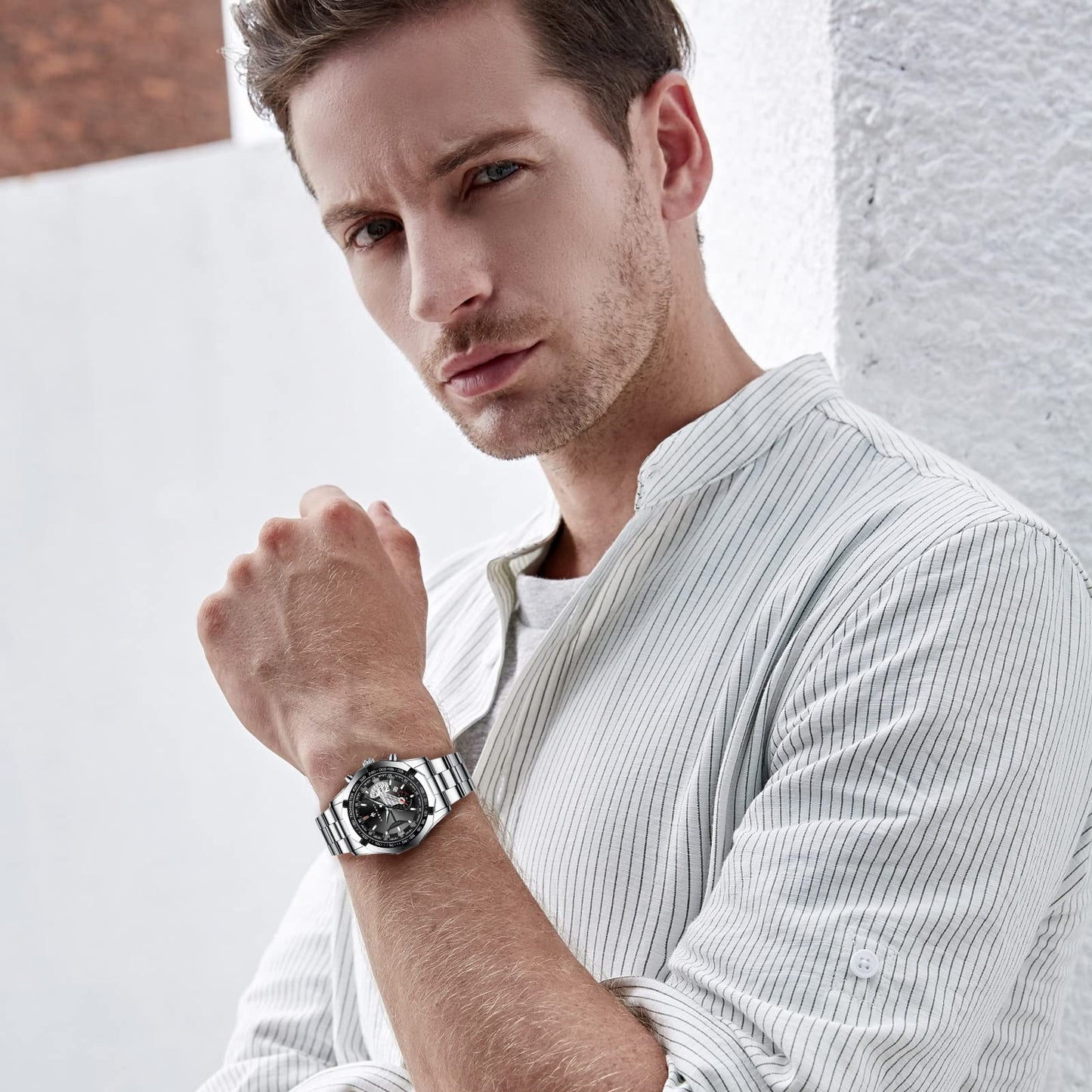 BY BENYAR AKNIGHT Watches for Men Quartz Movement Watch,Waterproof Luminous Men's Watch, Stainless Steel Strap Business Watches
