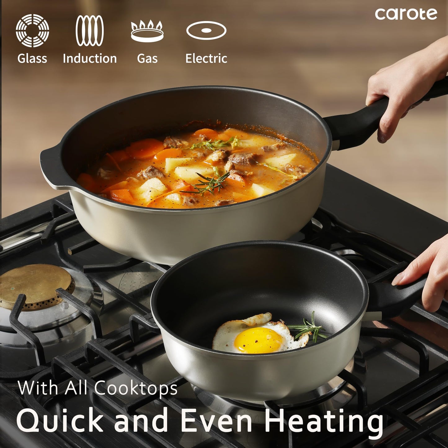 CAROTE 12 Inch Non-Stick Frying Pan with Lid