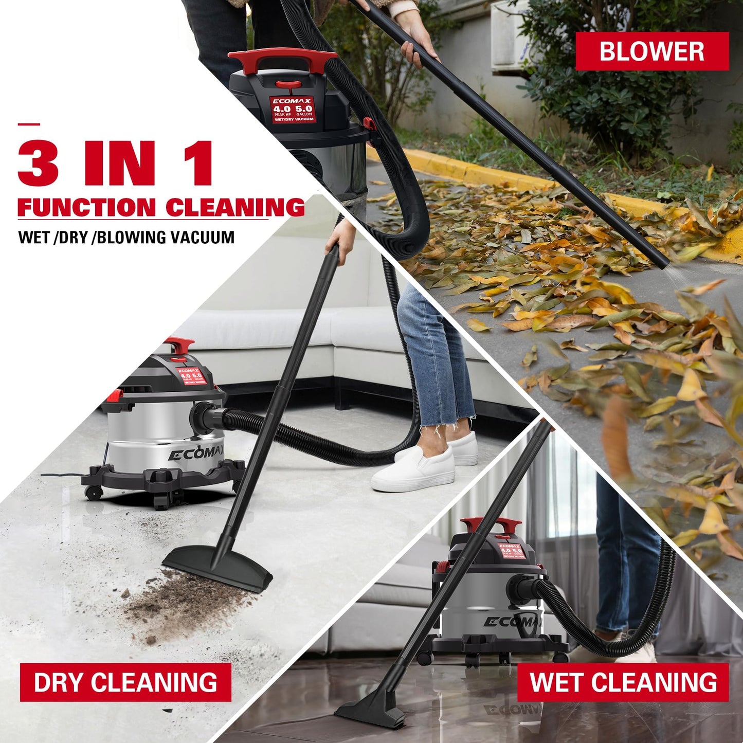 5 Gallon ECOMAX Wet Dry Vacuum with Suction