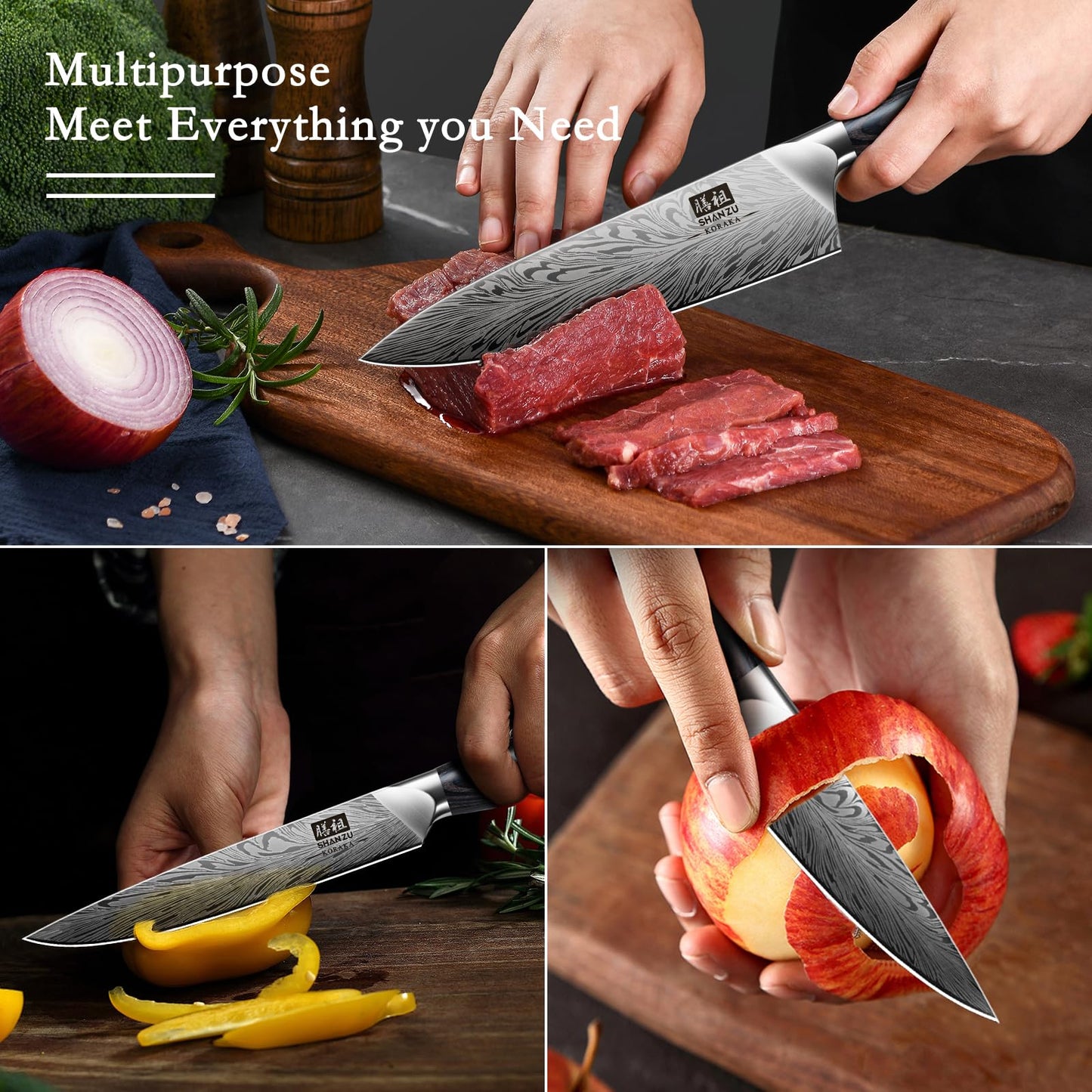 3PCS SHAN ZU Ultra Sharp Kitchen Knife Set