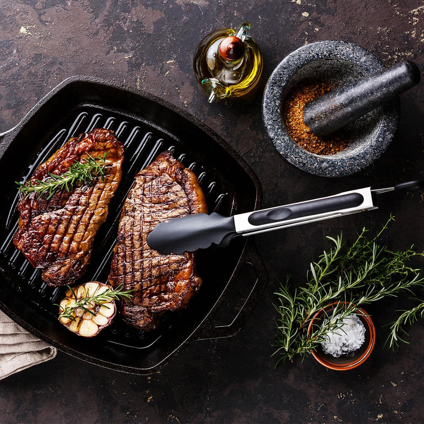 Black Silicone Kitchen Tongs Set - 3 Sizes