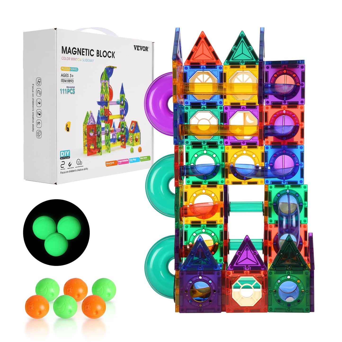 111-Piece VEVOR Magnetic Tiles Construction Game Kit