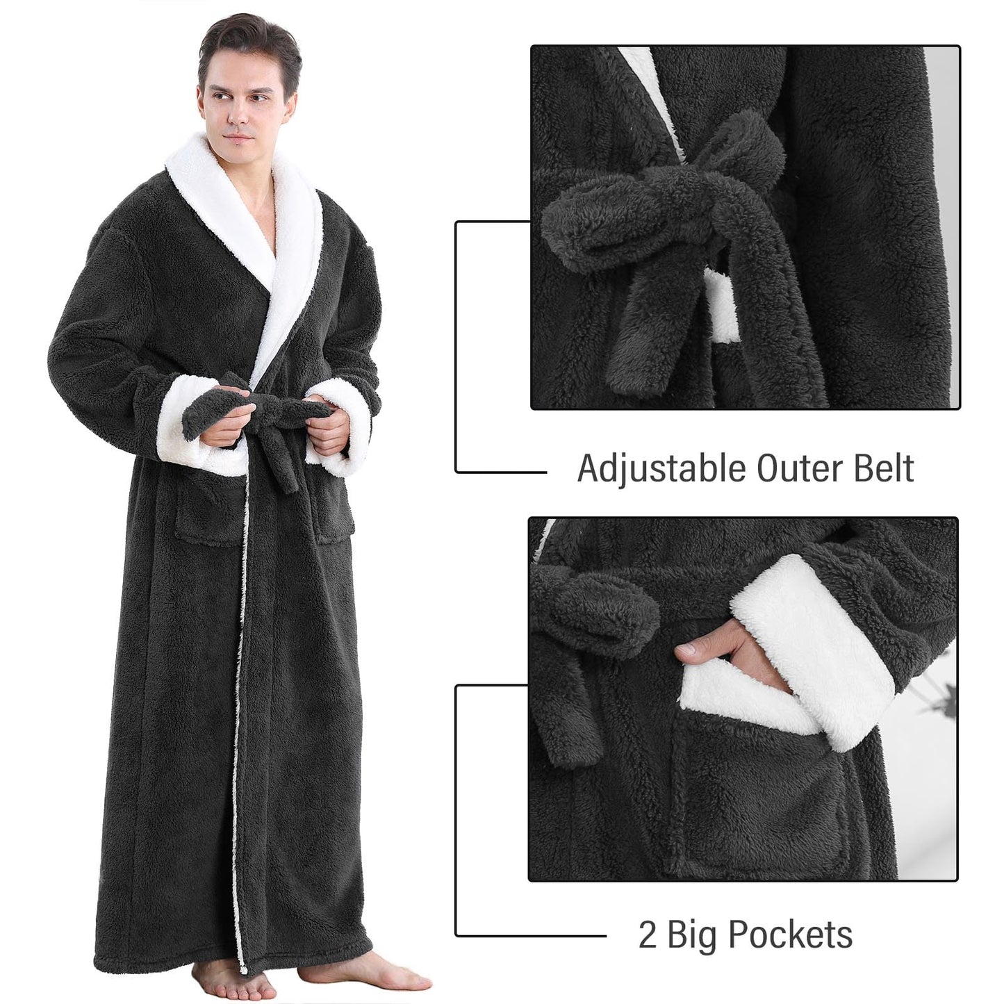 Artfasion Plush Flannel Bathrobe with Pockets