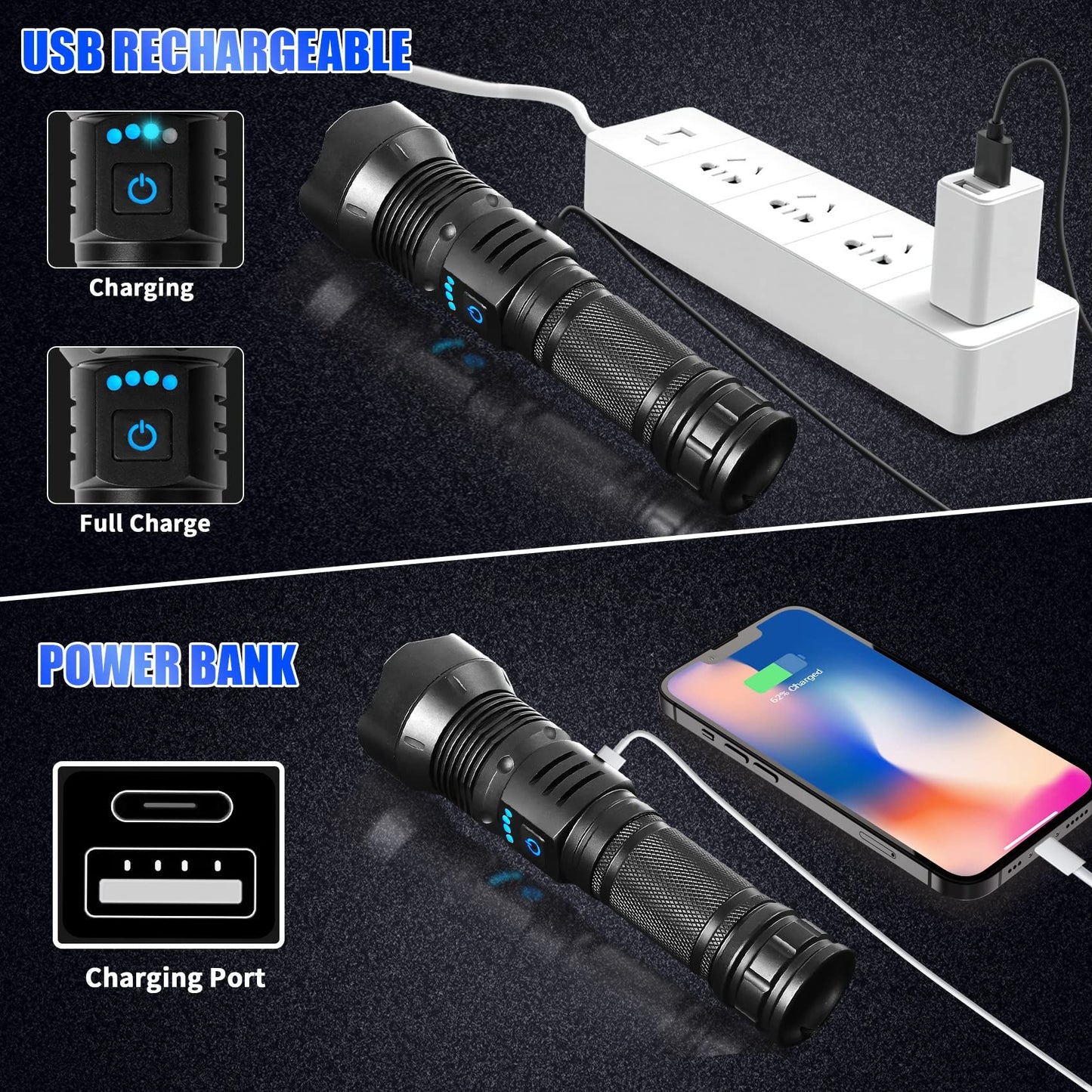 Foleto 100000 Lumen Rechargeable Tactical Flashlight