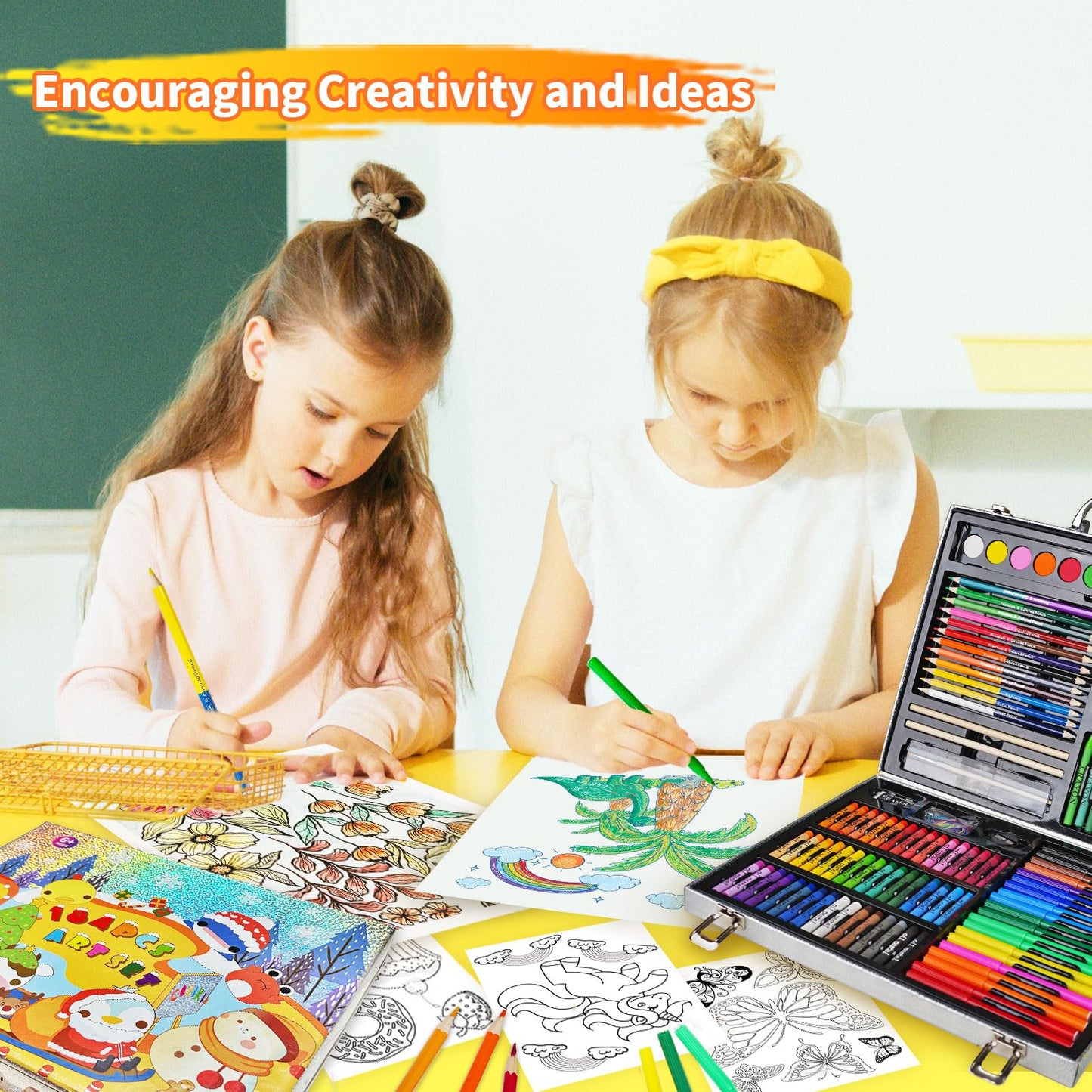 Cokiki Art Supplies, 184-Piece Drawing Art Set, Christmas & Birthday Art Kit for Kids 4 5 6 7 8 9+ with Colored Pencils,Crayons,Oil Pastels,Watercolor Paint Set