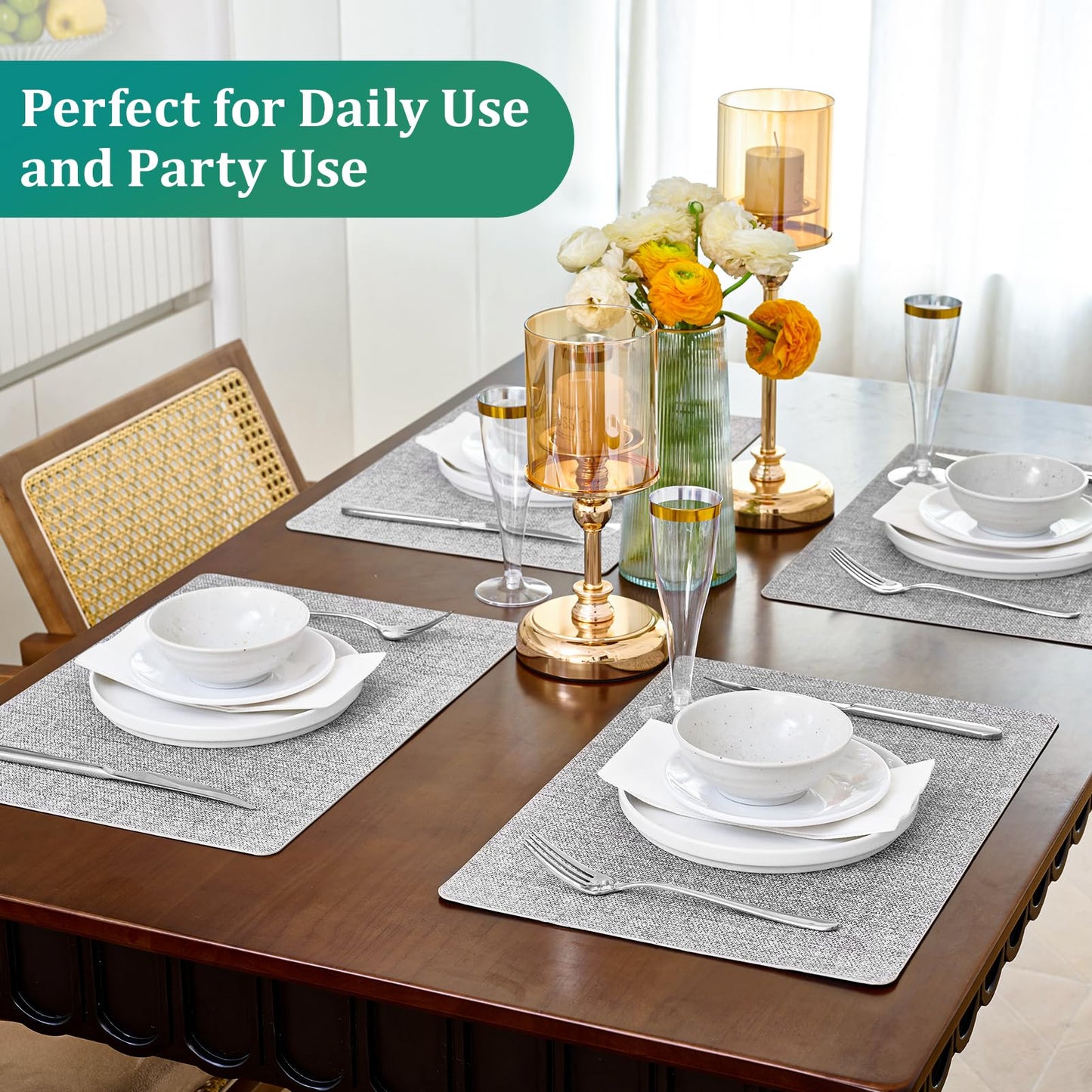 6 Faux Leather Placemats for Dining Table