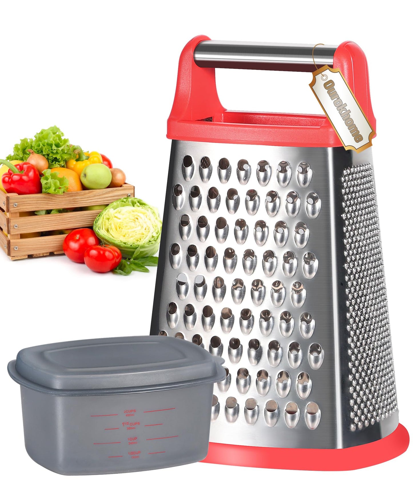 Ourokhome Stainless Steel Box Grater with Container