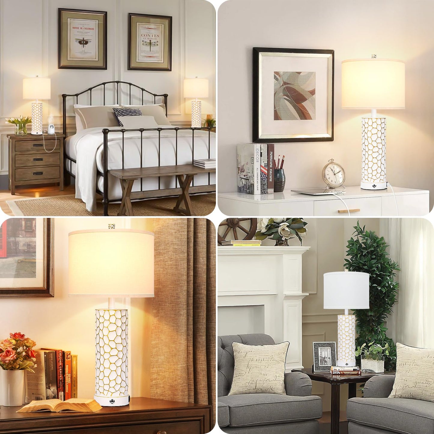 Brightever Table Lamp for Living Room - Touch Lamps Set of 2 with Dual USB Charging Ports, 3-Way Dimmable Farmhouse Lamps for Nightstands, Rustic Bedside Lamp for End Tables, 2 A19 LED Bulbs Included