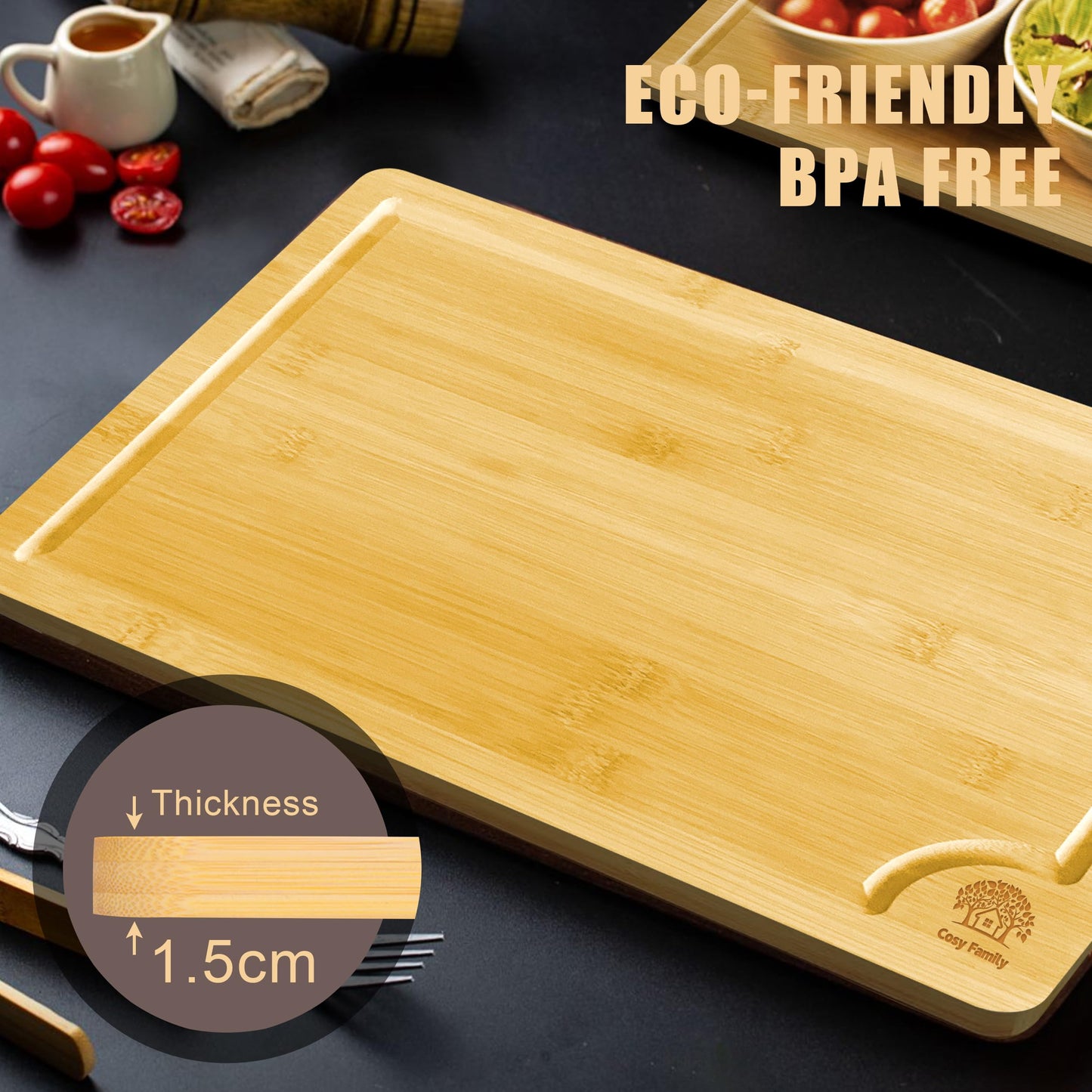 Set of 3 Bamboo Cutting Boards with Juice Groove