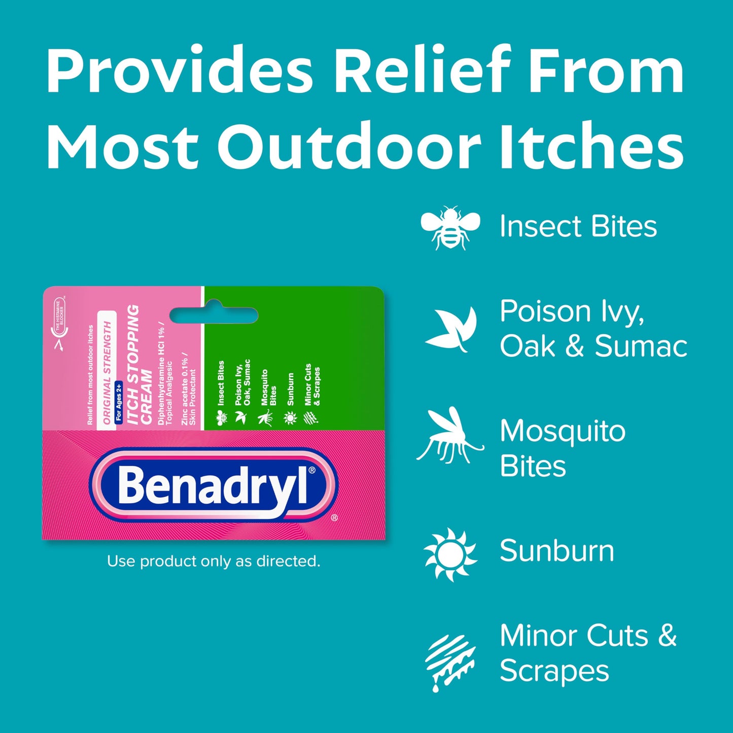 Benadryl Original Strength Itch Stopping Anti-Itch Cream, Diphenhydramine HCl Topical Analgesic & Zinc Acetate Skin Protectant, Relief from Most Outdoor Itches, 1 oz